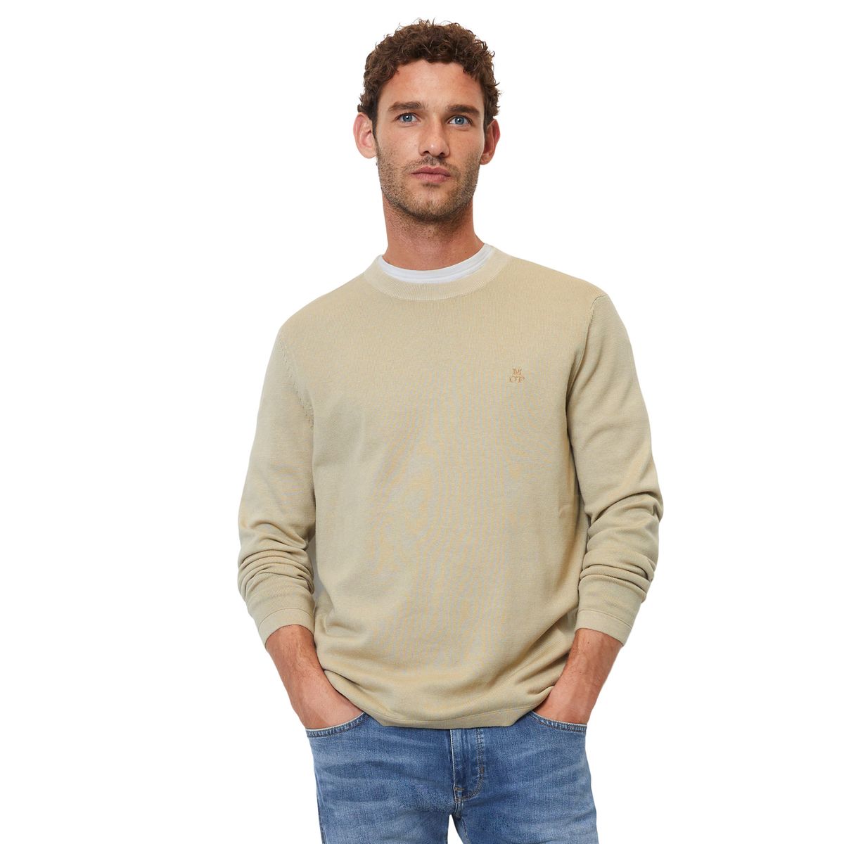 Pullovers, Pull à col rond en piqué de coton uni