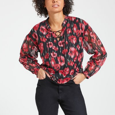 Floral Crew Neck Blouse with Long Sleeves ONLY