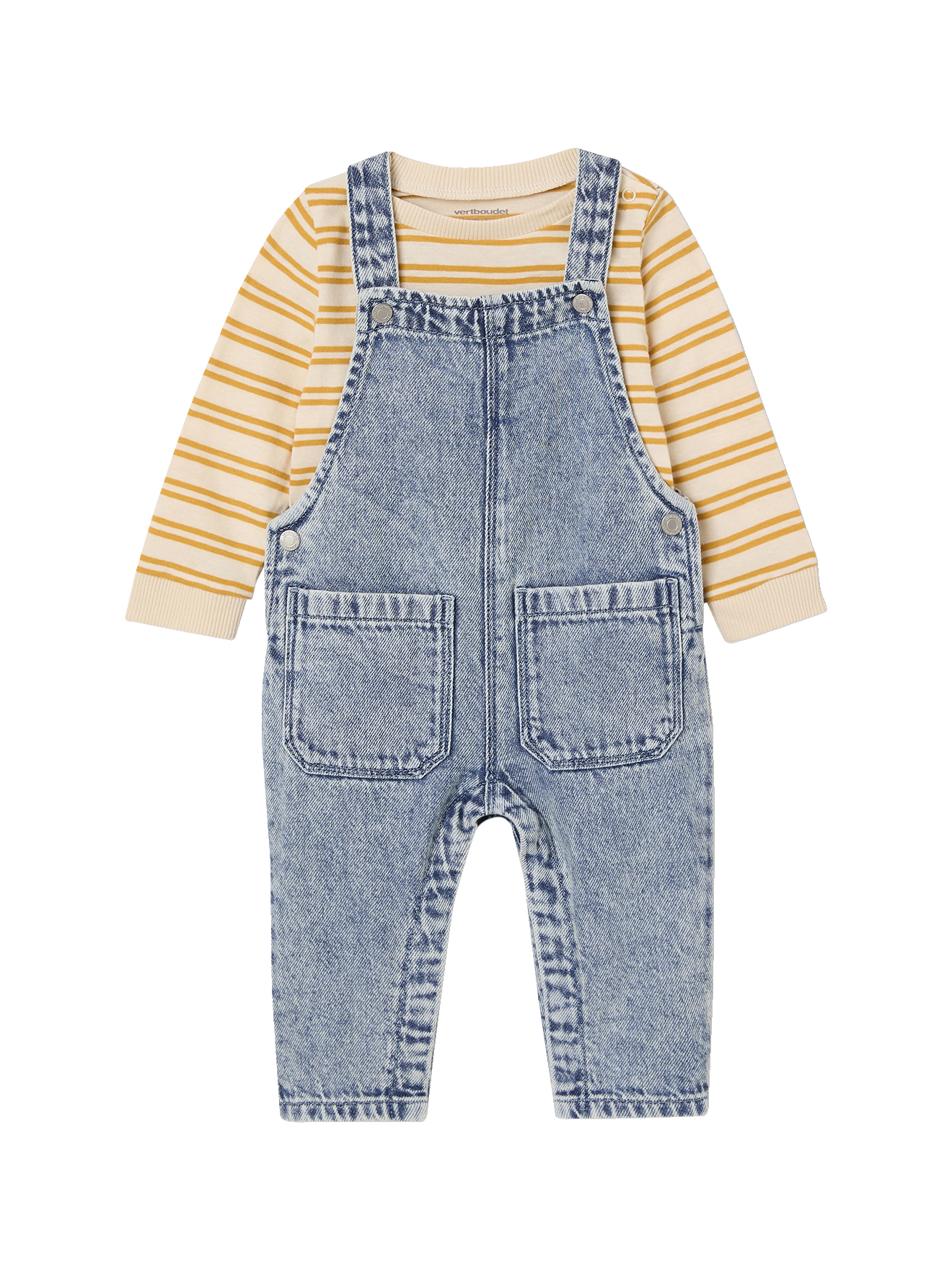 Ensemble tee-shirt rayé et salopetteen jean bébé, VERTBAUDET