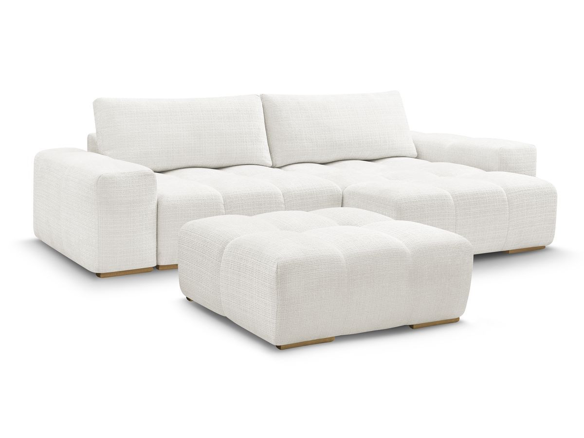 Canapé d'angle fixe 4 places en tissu texturé avec pouf, ANAKIN, BOBOCHIC