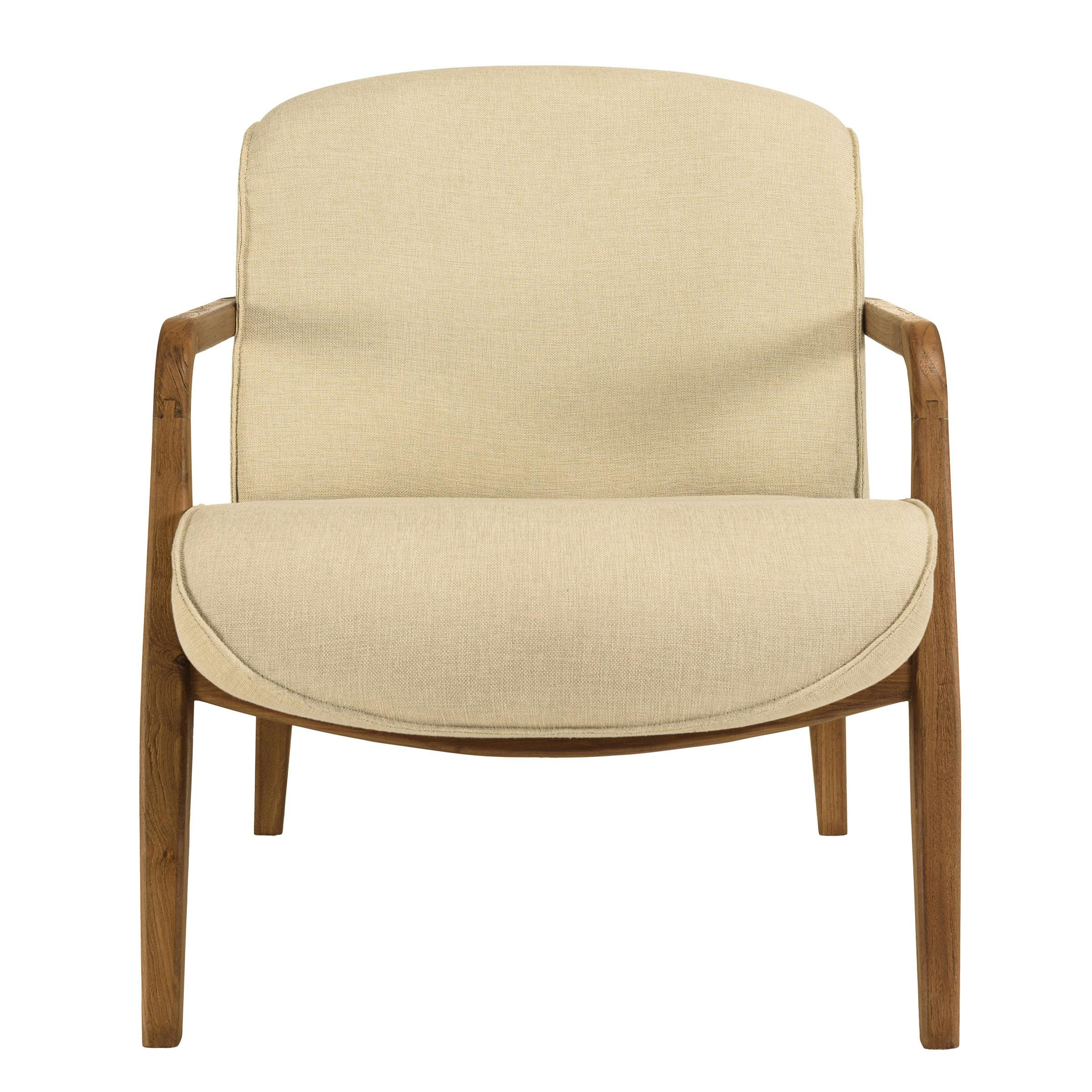 Fauteuil en tissu beige et bois de teck recyclé SWING, PIER IMPORT