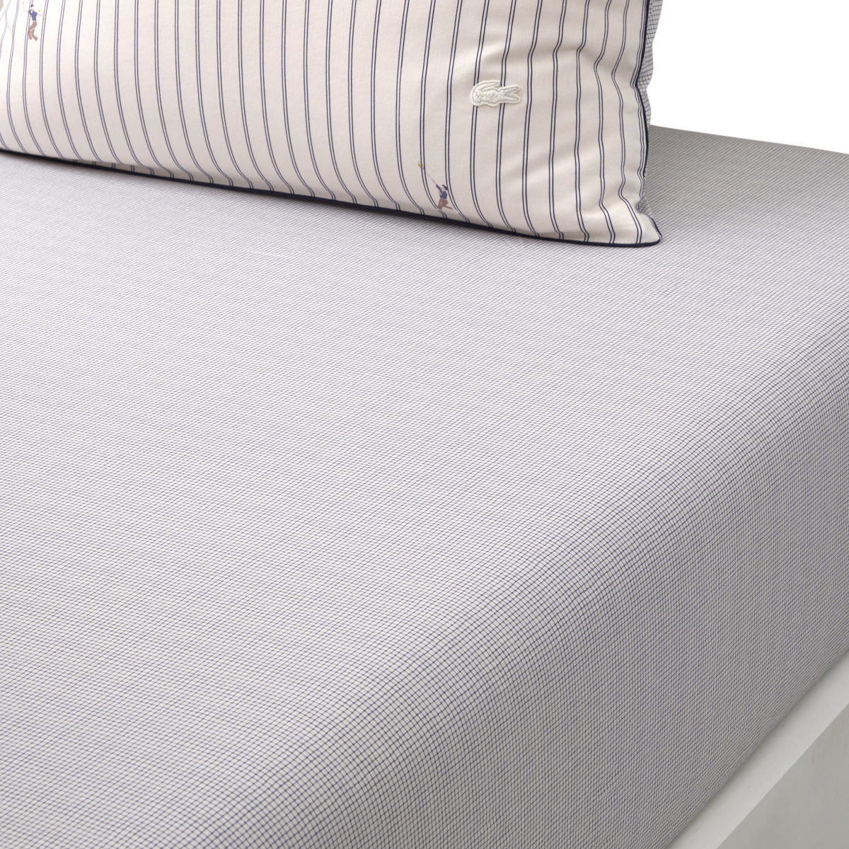 Drap housse en satin de coton lavé, L MATCH POINT, LACOSTE HOME