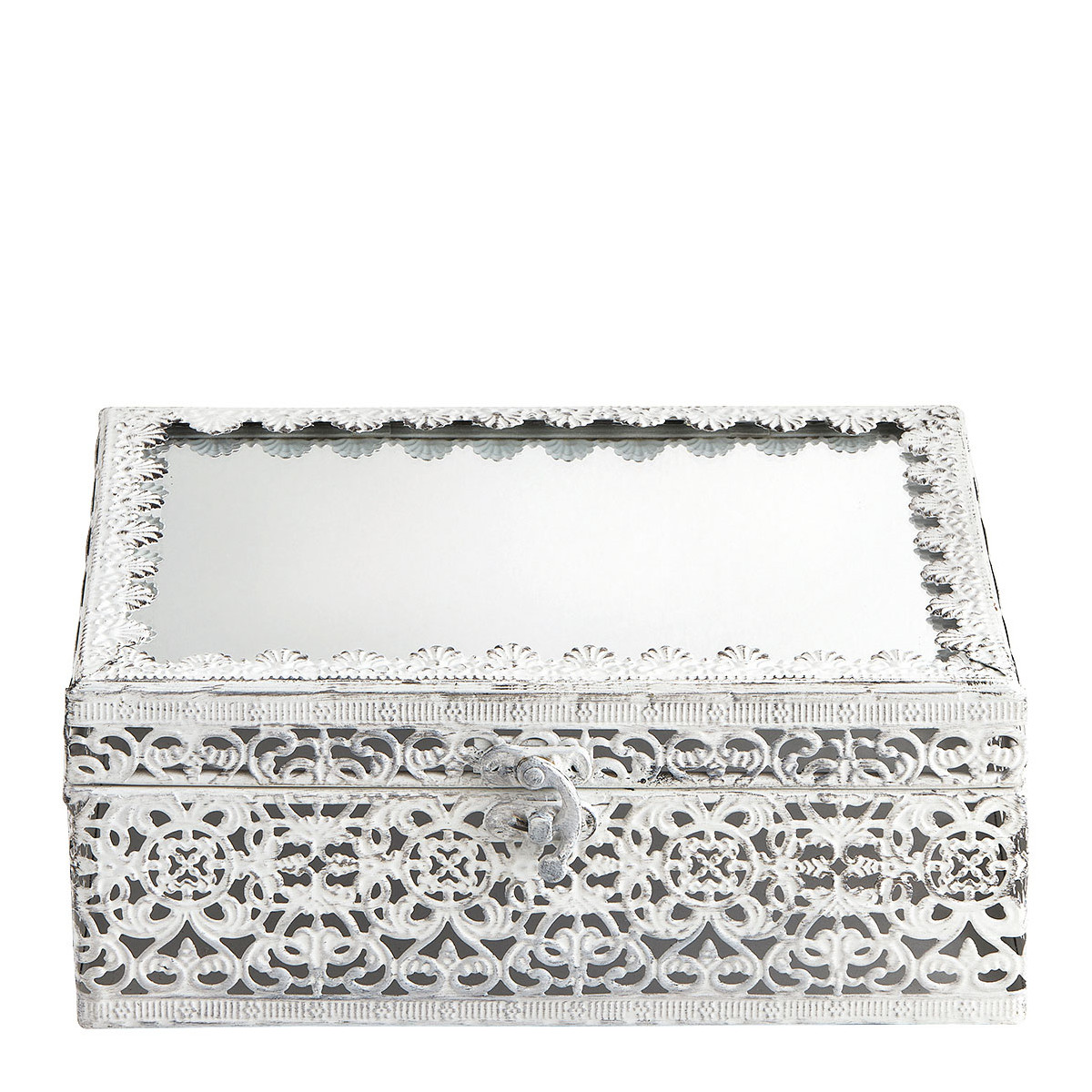 Boîte à bijoux rectangulaire en métal blanchi, MATHILDE M