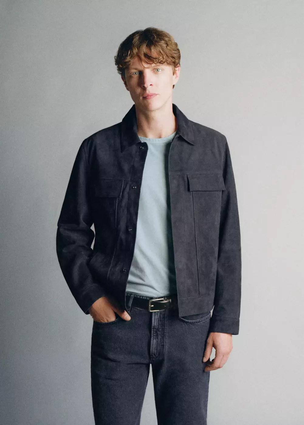 Blouson 100 % cuir daim poches, MANGO MAN