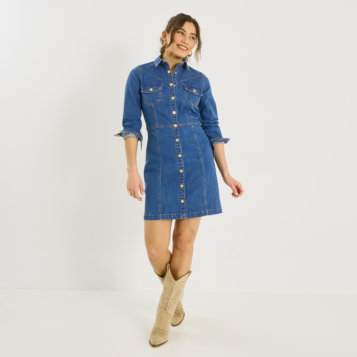 Robe chemise courte en denim, GRAIN DE MALICE