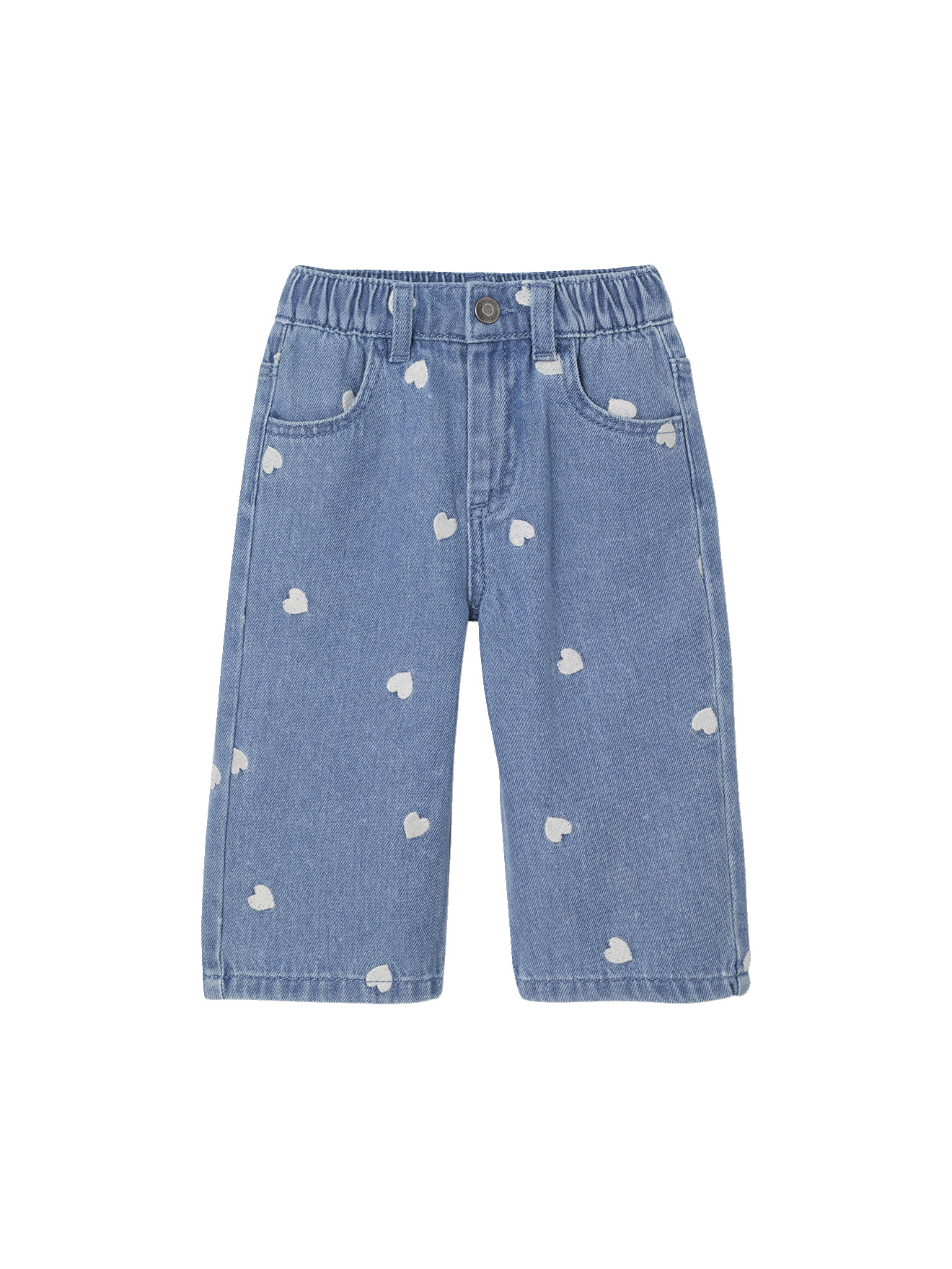 Jean large petits coeurs brodés, VERTBAUDET