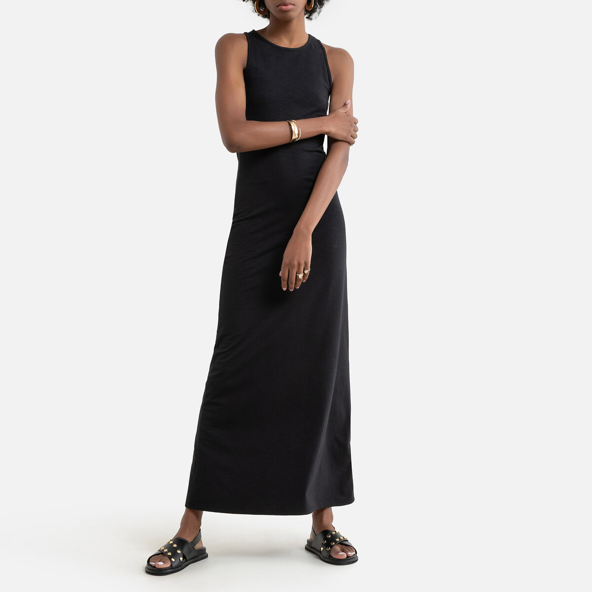 black maxi shift dress