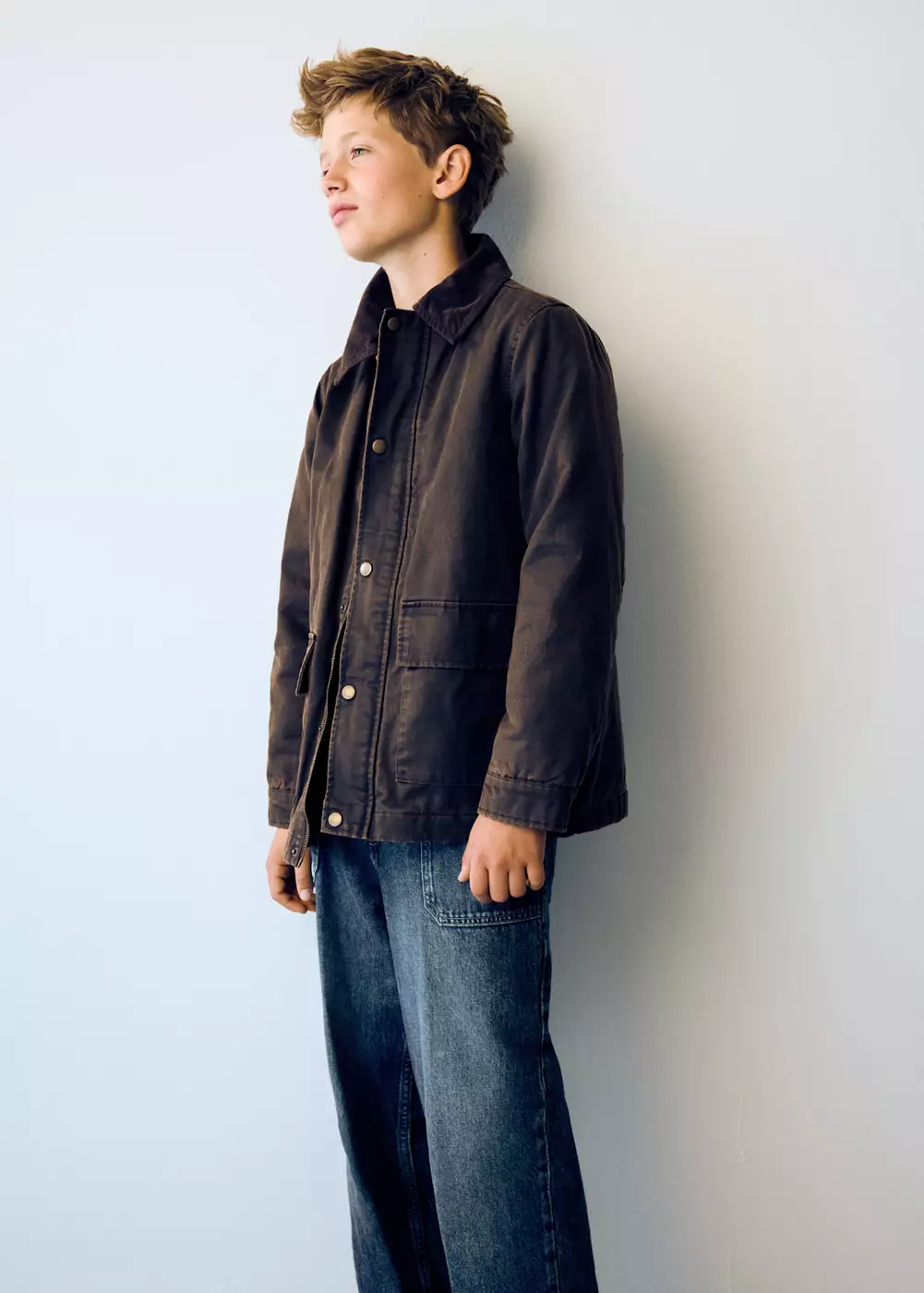 Manteau en sergé à col en velours côtelé, MANGO KIDS