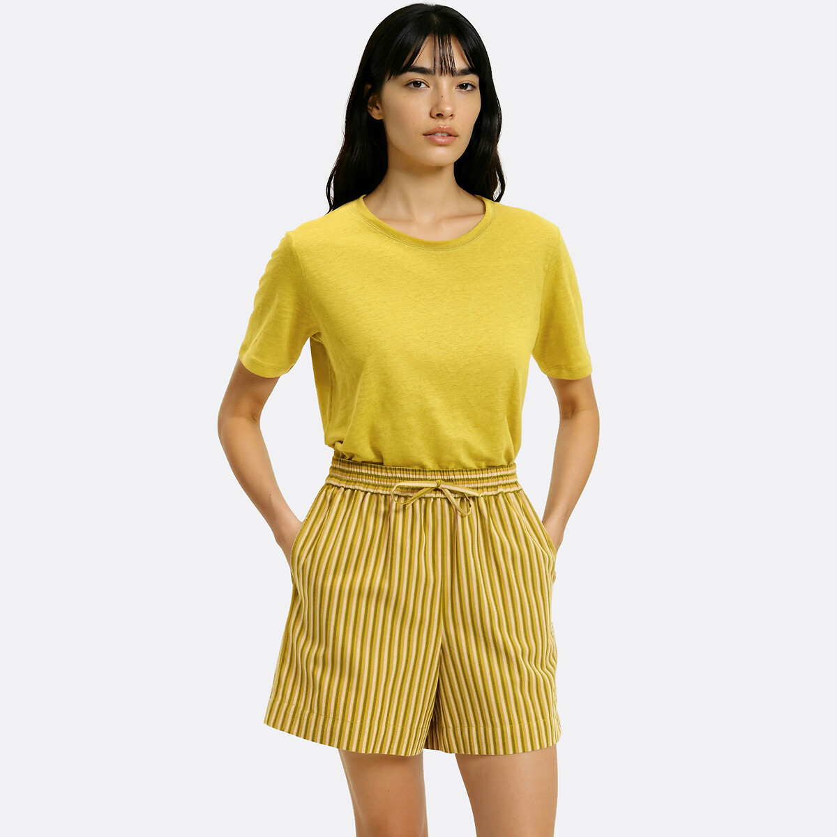 T-shirt en lin col rond manches courtes, LA REDOUTE COLLECTIONS