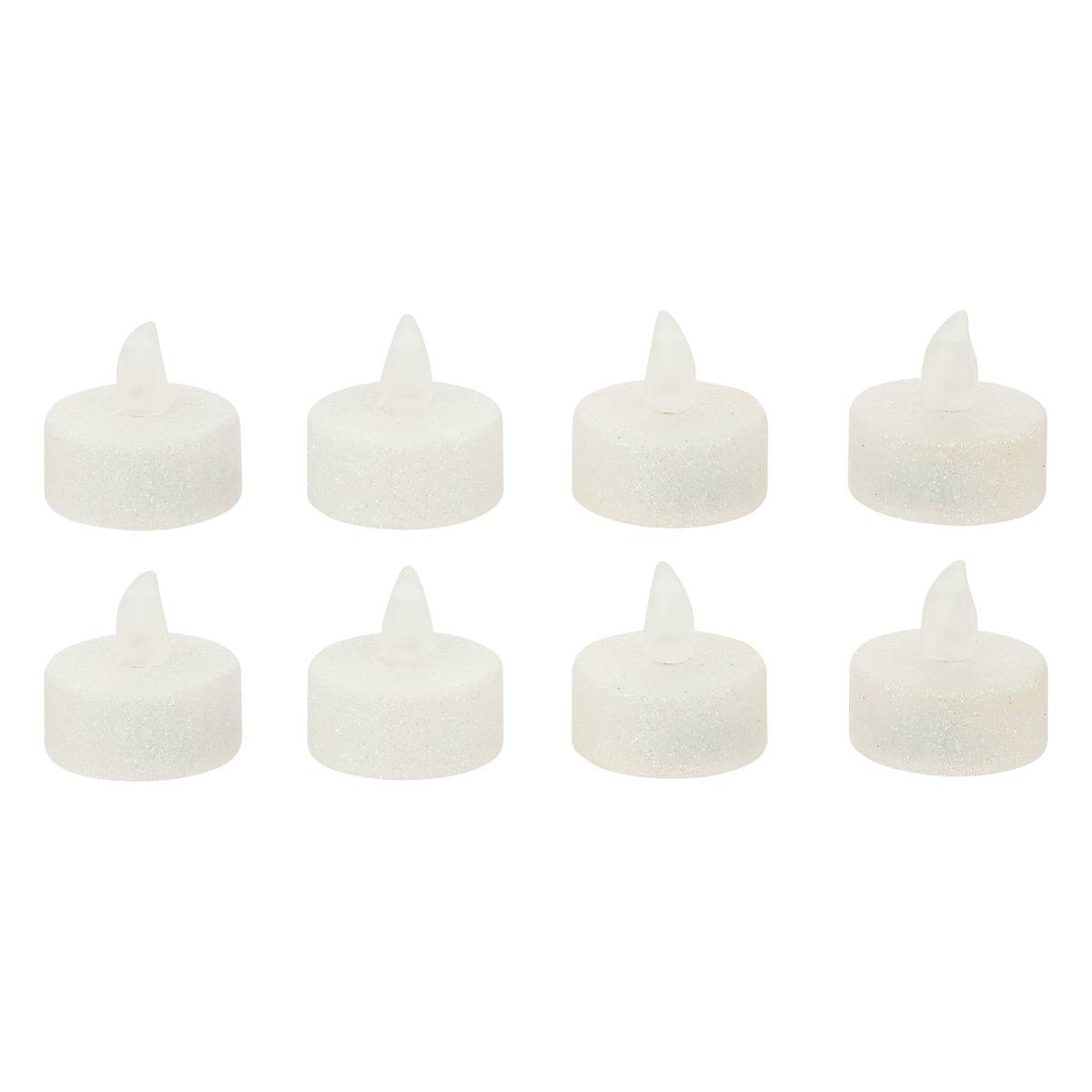 Lot de 8 bougies chauffe-plats LED pailletées blanc, FEERIC LIGHTS & CHRISTMAS