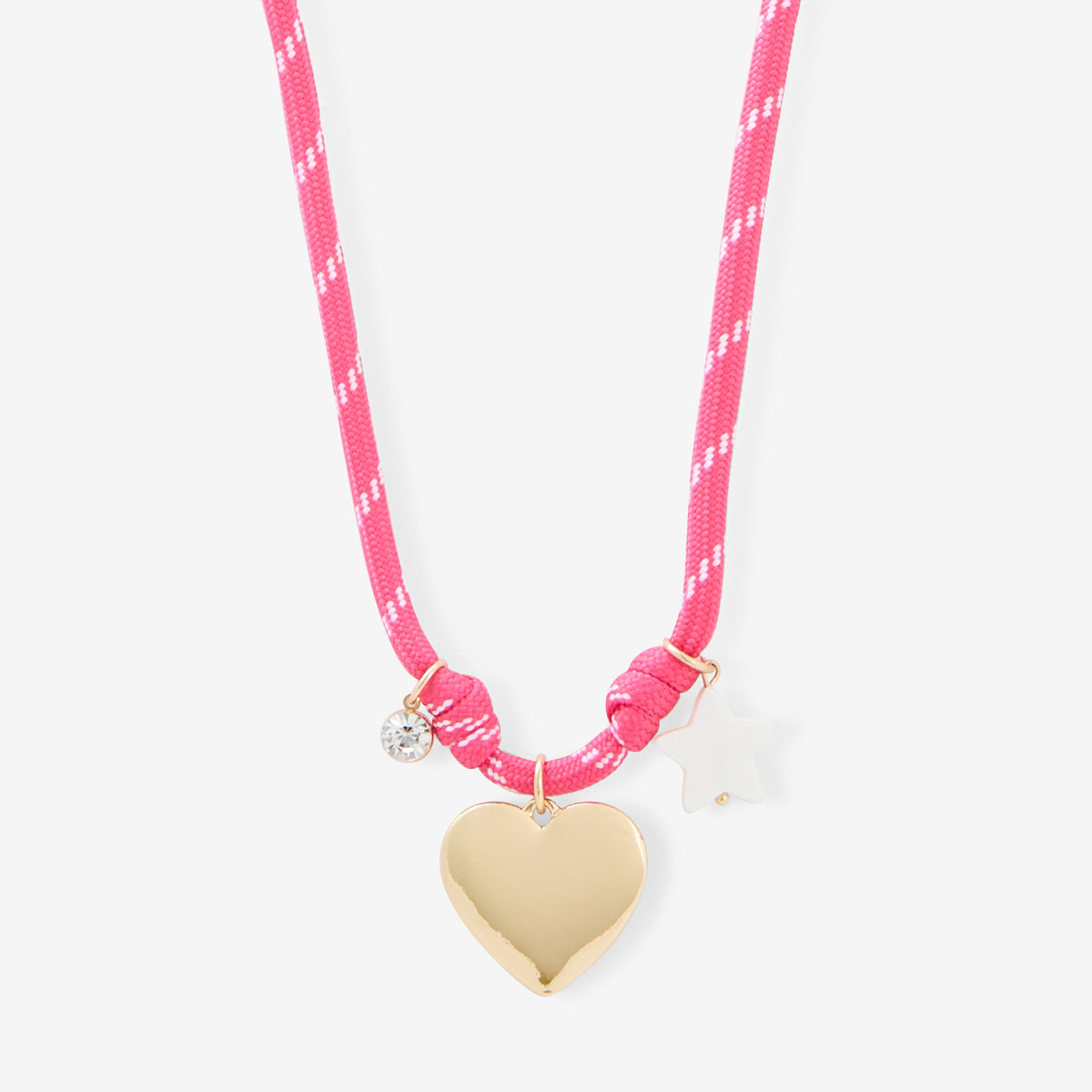 Collier cordons rose à charms cœur et étoile, BALABOOSTE