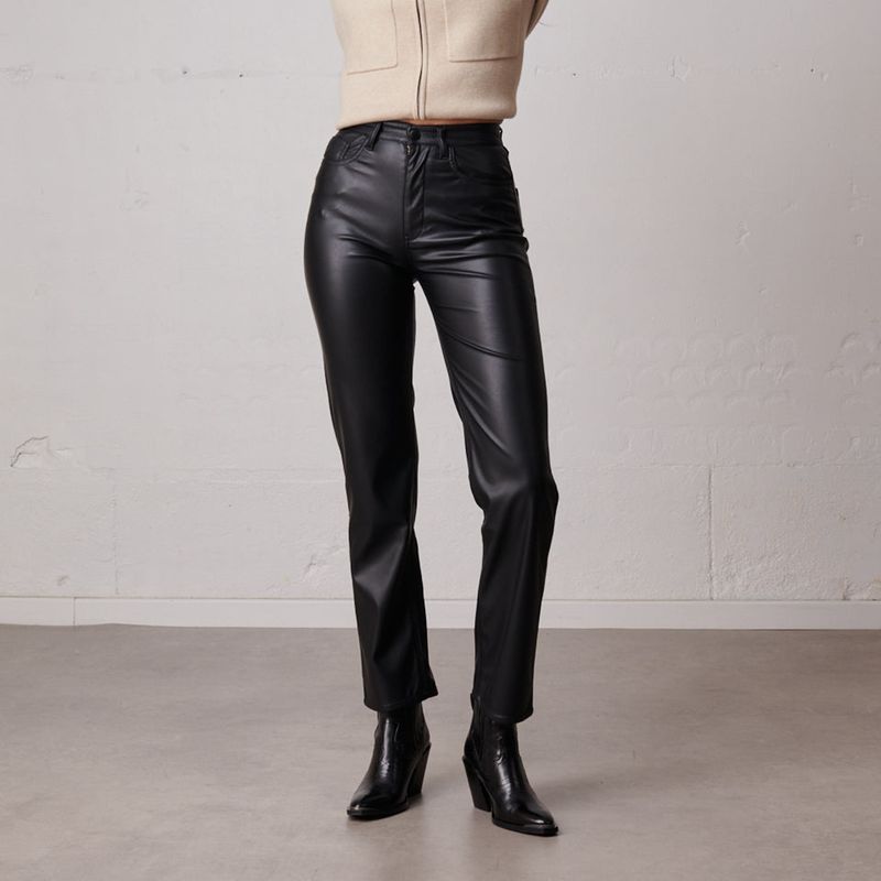 Pantalon en cuir 2025 taille haute femme