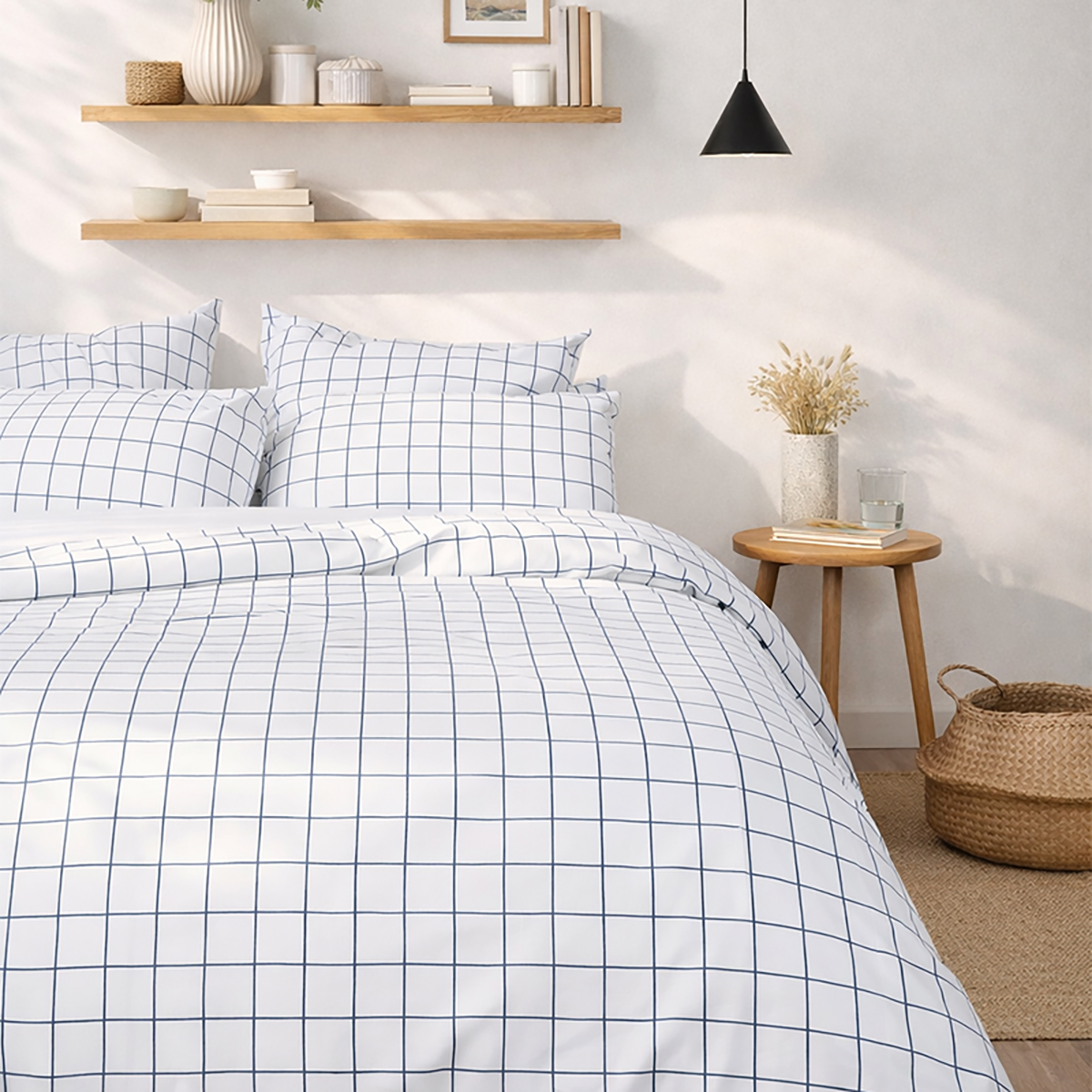 Parure de lit imprimée en percale de coton bio, taies rectangles, LE CARREAU, A DEMAIN