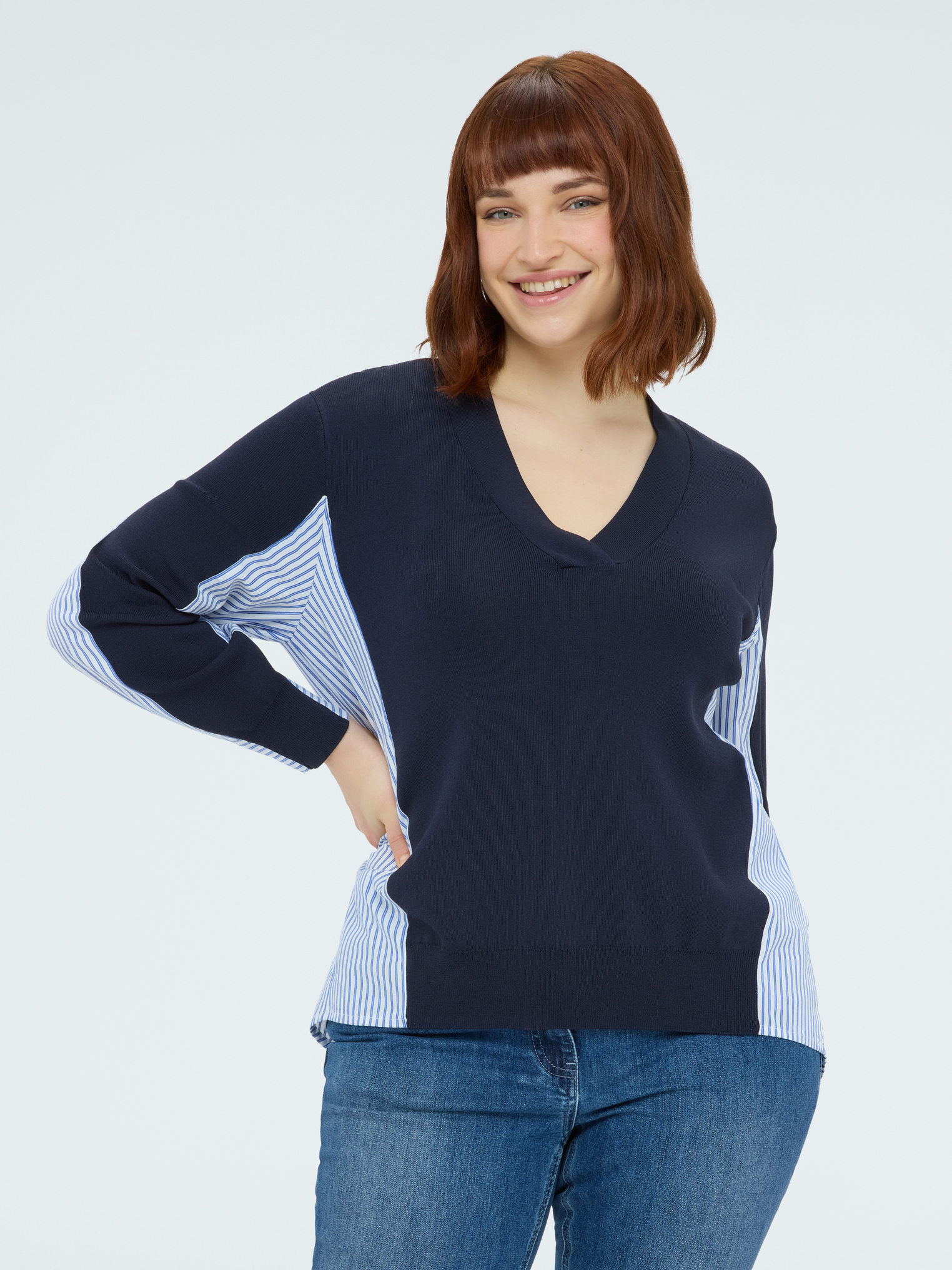 Pull col V avec inserts à rayures, FIORELLA RUBINO