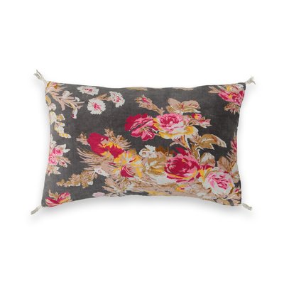 GOLTY Grey Floral Cotton Velour Cushion Cover AM.PM