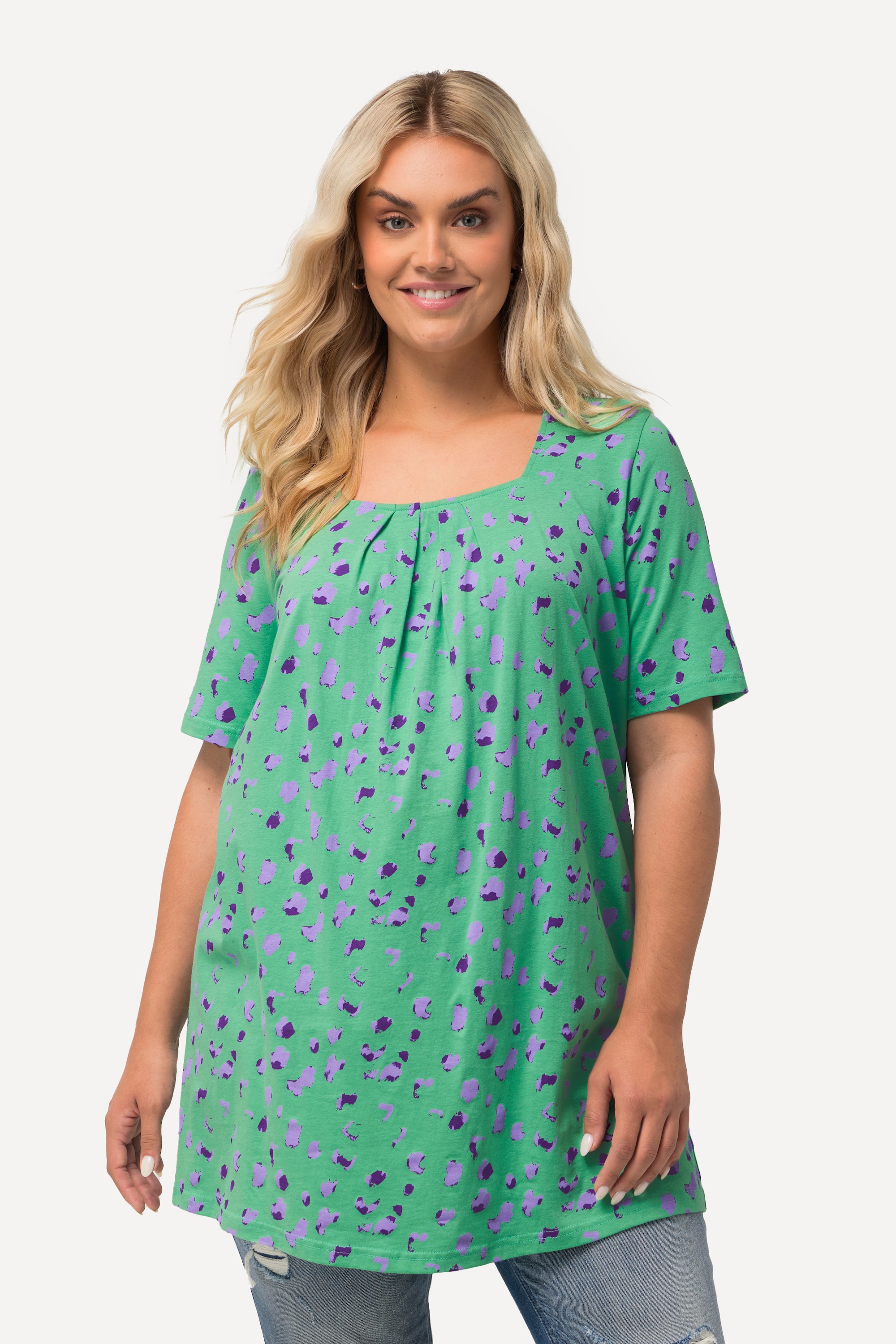 T-shirt long, motifs à pois, encolure carrée, ULLA POPKEN