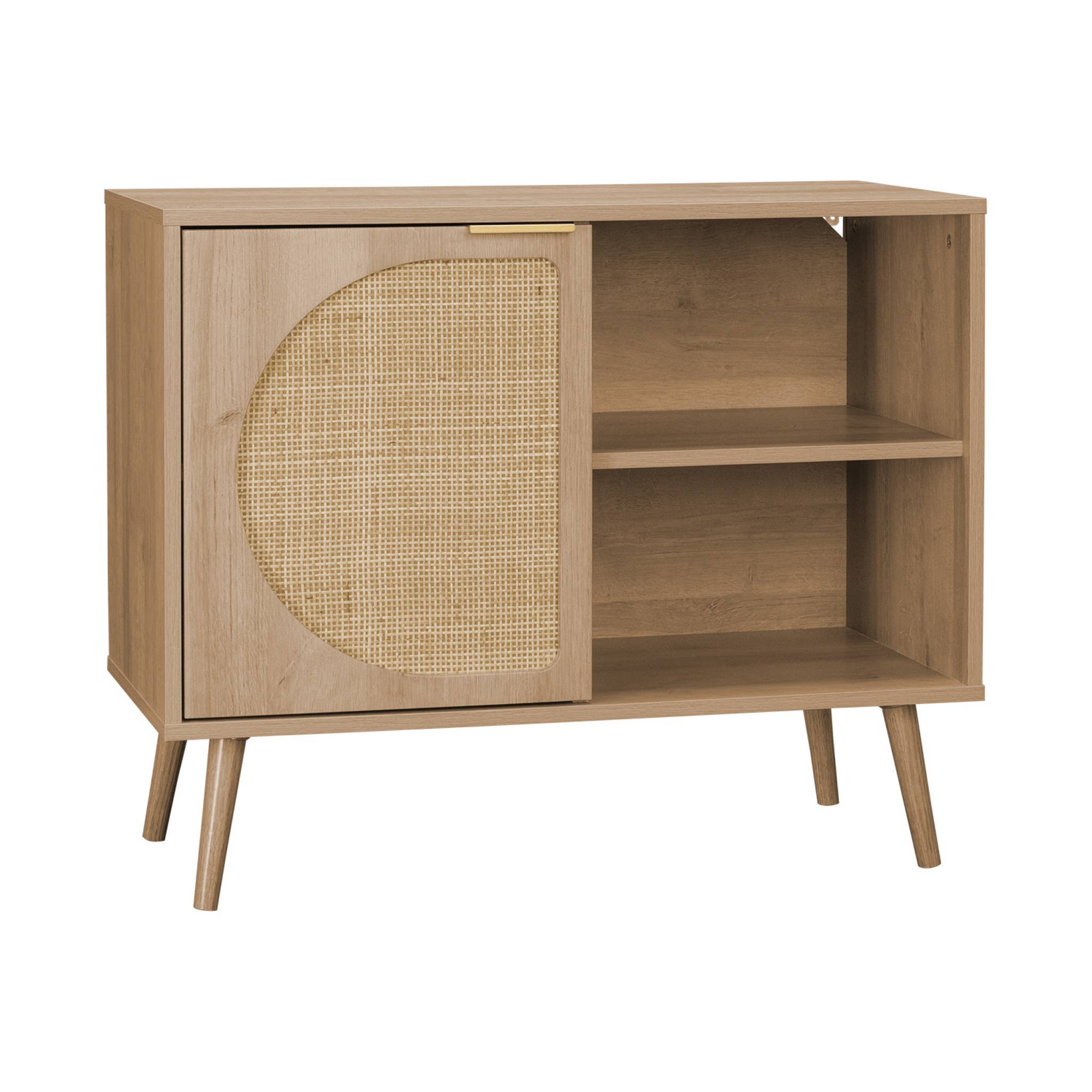 Buffet scandinave décor bois et cannage arrondi 1 porte 80cm EVA, SWEEEK