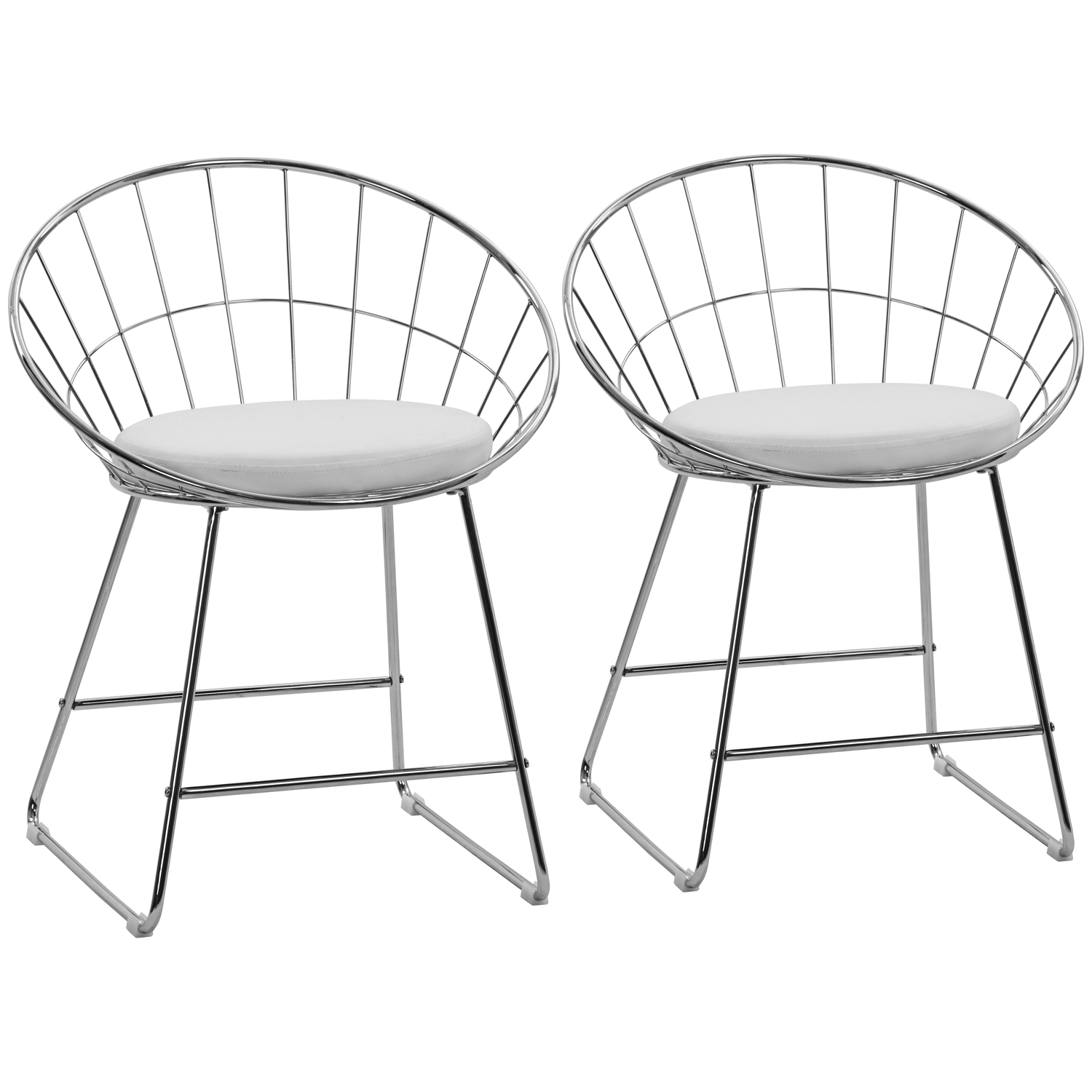 Lot de 2 chaises métal chromé coussin blanc, ALEX, HAPPY GARDEN
