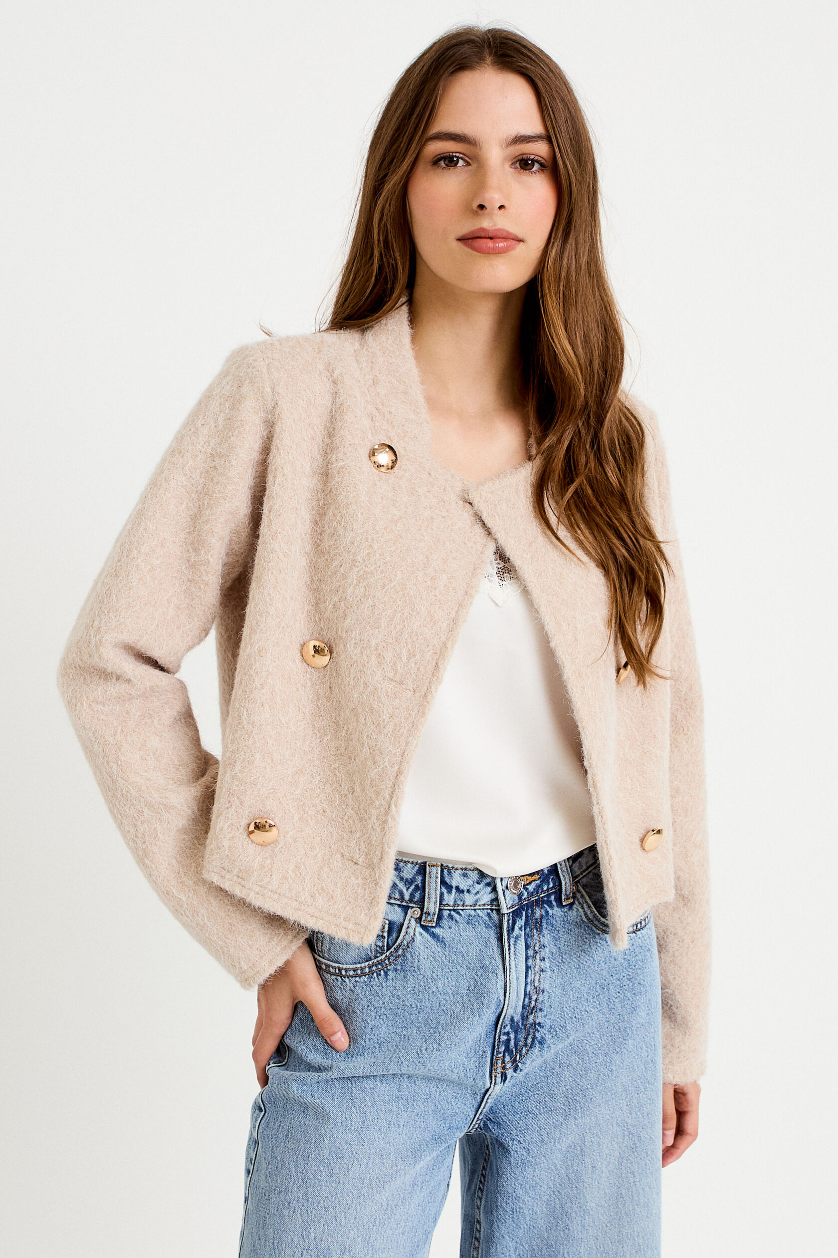 Veste droite cropped effet polaire, CACHE CACHE
