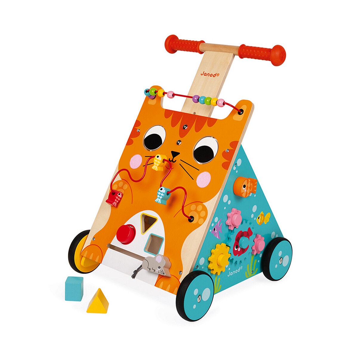 Chariot de marche avec freins en voiture simon en bois multicolore