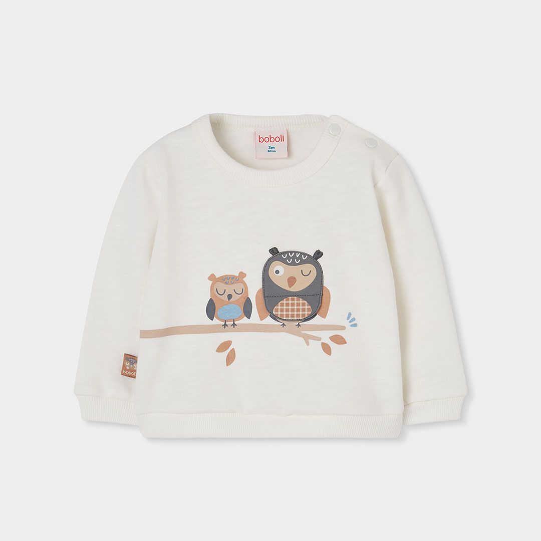 Sweat-shirt bébé molleton imprimé hiboux, BOBOLI