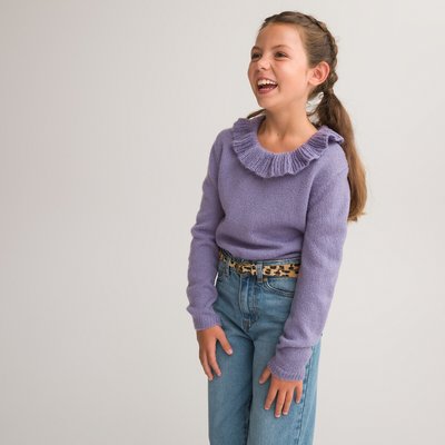 Fine Knit Jumper with Ruffled Crew Neck LA REDOUTE COLLECTIONS