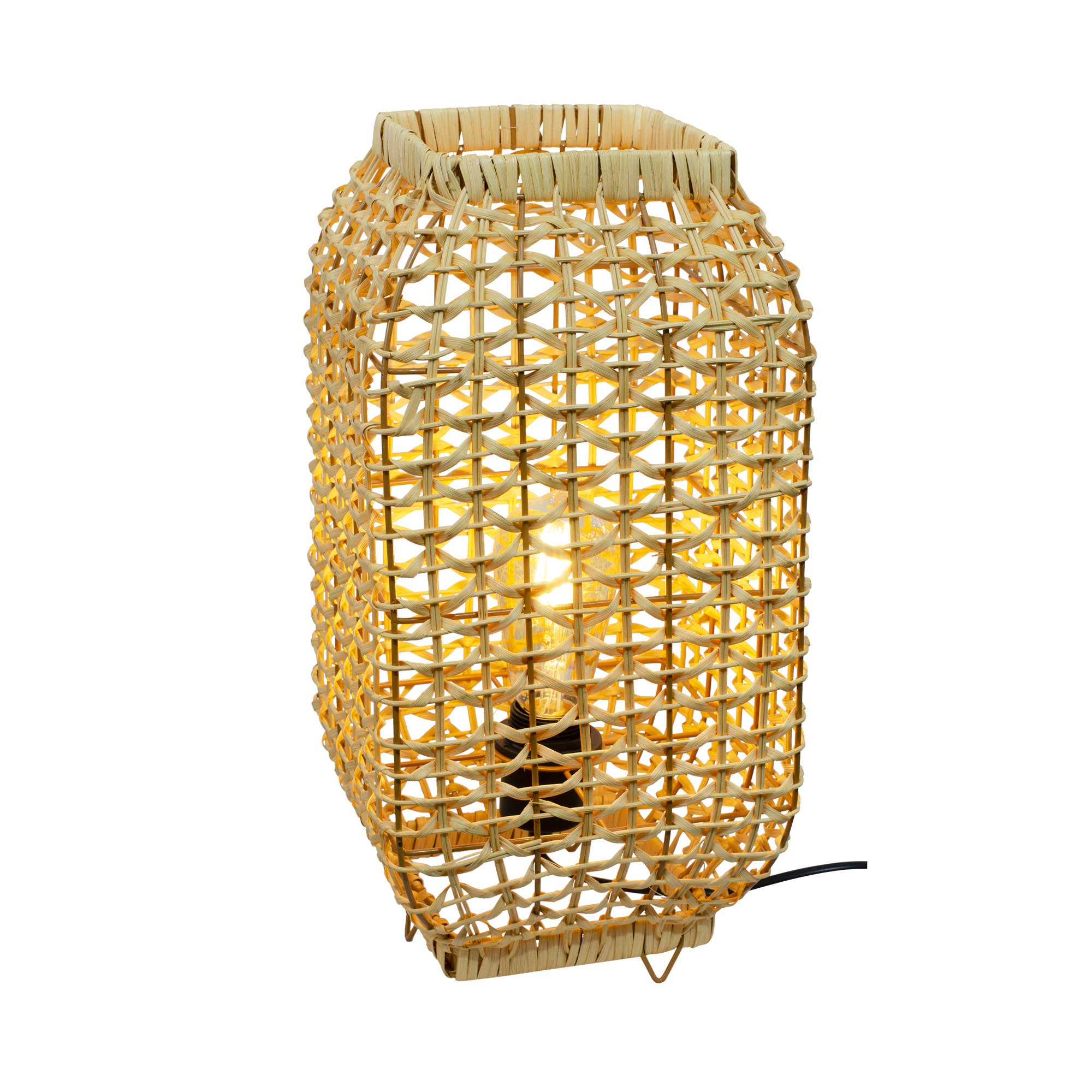 Lampe à poser en rotin et métal petit modèle, AMBA, C-CREATION