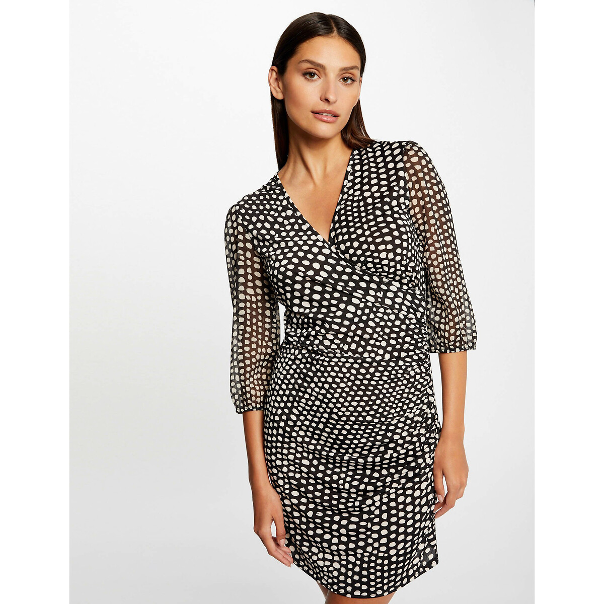 Image of Bodycon Mini Dress in Polka Dot Print with Short Sleeves