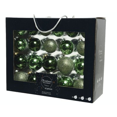 Boules de Noël en verre vert et dégradés de vert finition brillante et mate (boîte de 42) PIER IMPORT