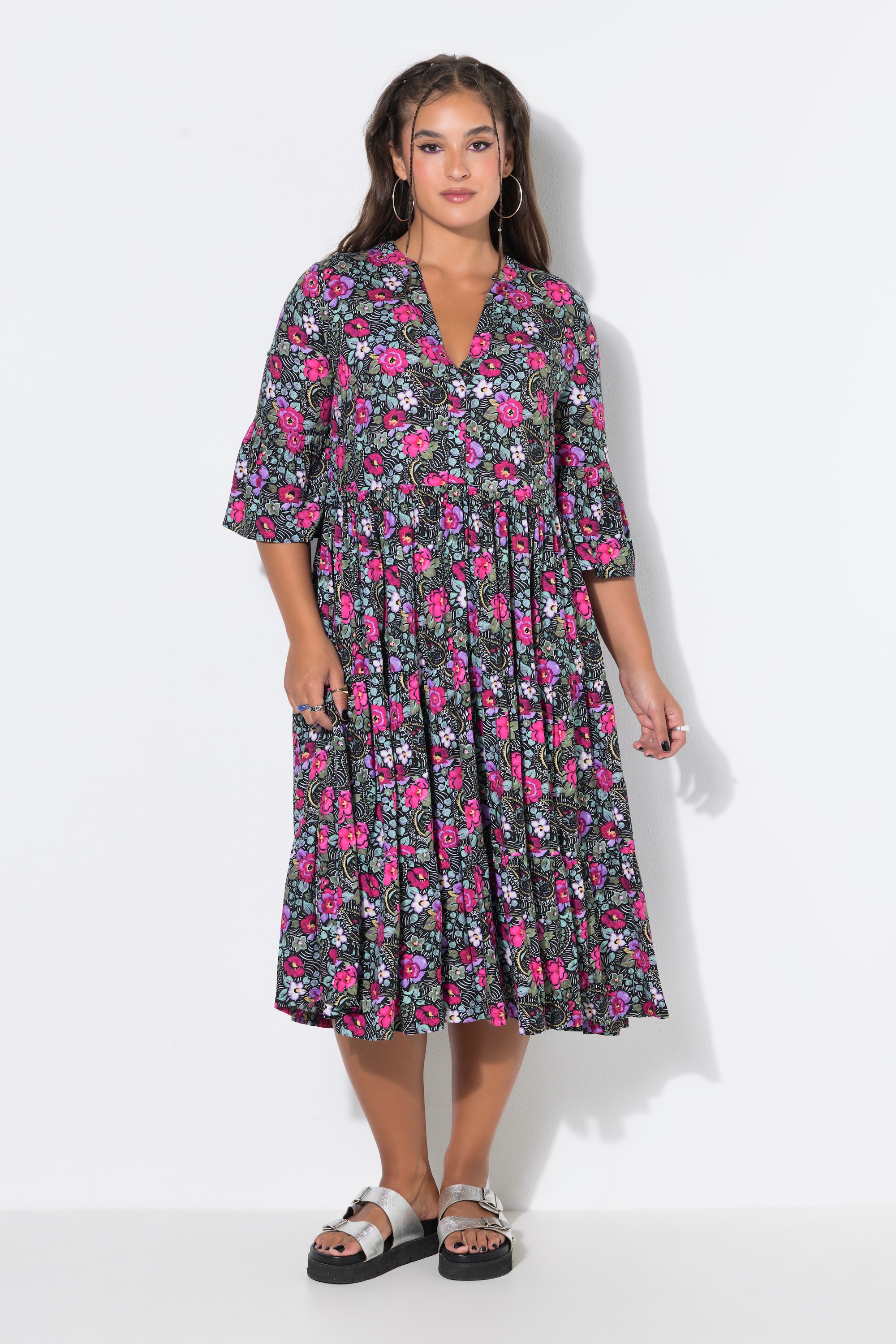Robe midi, coupe évasée, motif floral, STUDIO UNTOLD