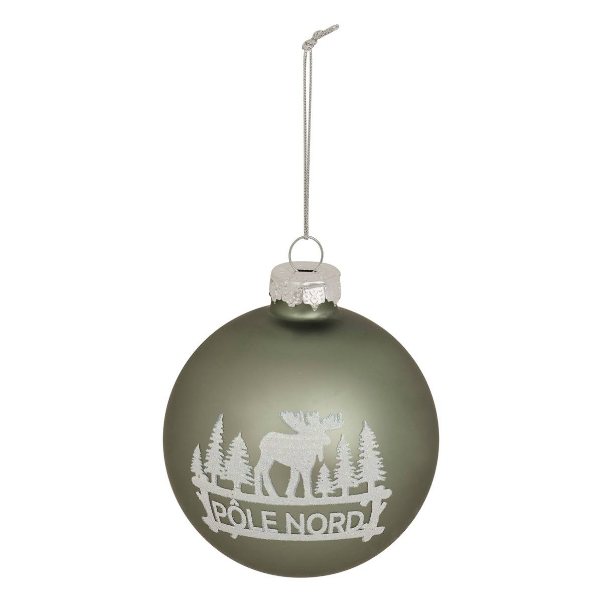 Boule de Noël en verre renne Nord vert D. 80 mm, FEERIC LIGHTS & CHRISTMAS
