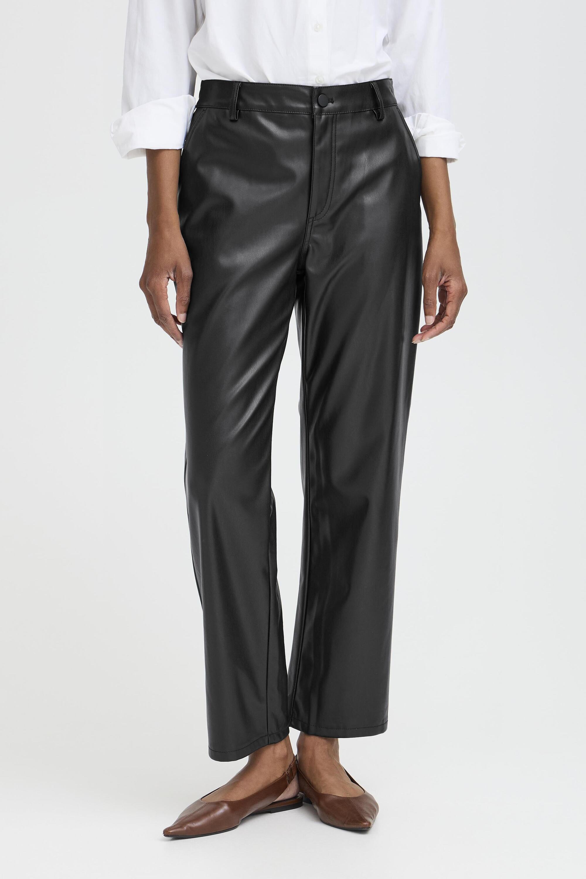 Pantalon imitation cuir, longueur cheville, coupe droite, B.YOUNG