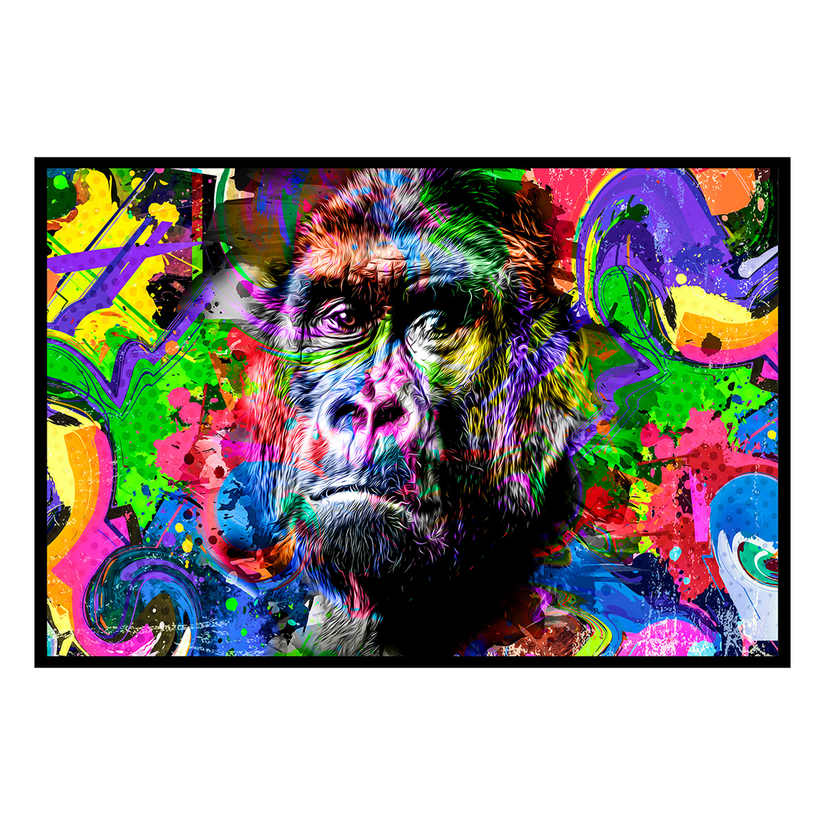 Affiche encadrée gorille pop art coloré, HEXOA
