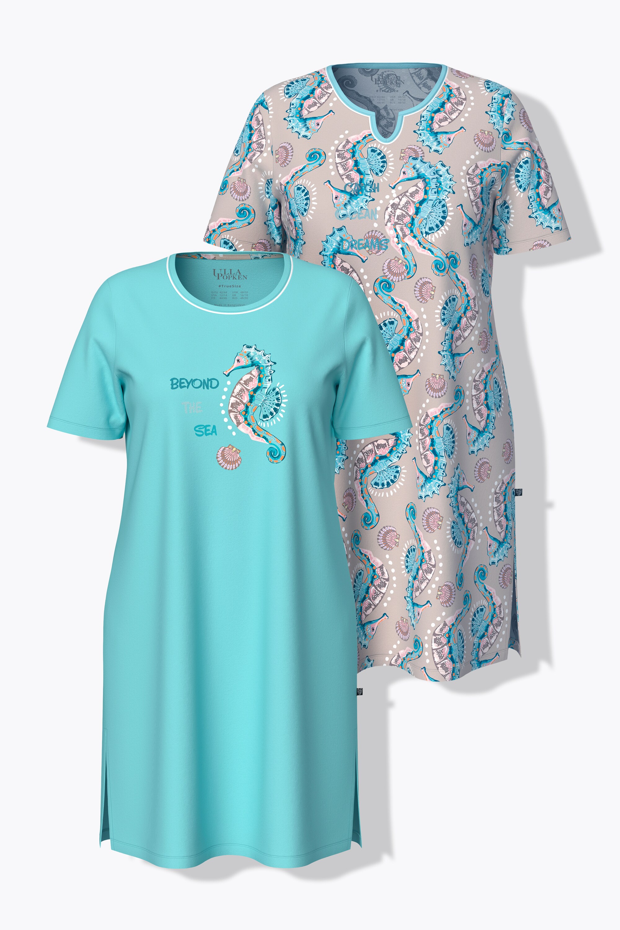 Lot de 2 chemises de nuit, motif hippocampes, ULLA POPKEN