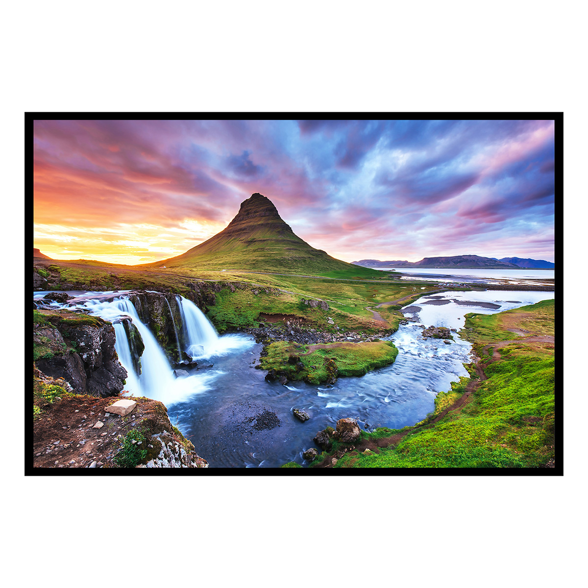 Affiche encadrée montagne islandaise et cascade, HEXOA