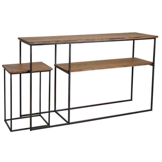 console avec table gigogne en bois et metal ter