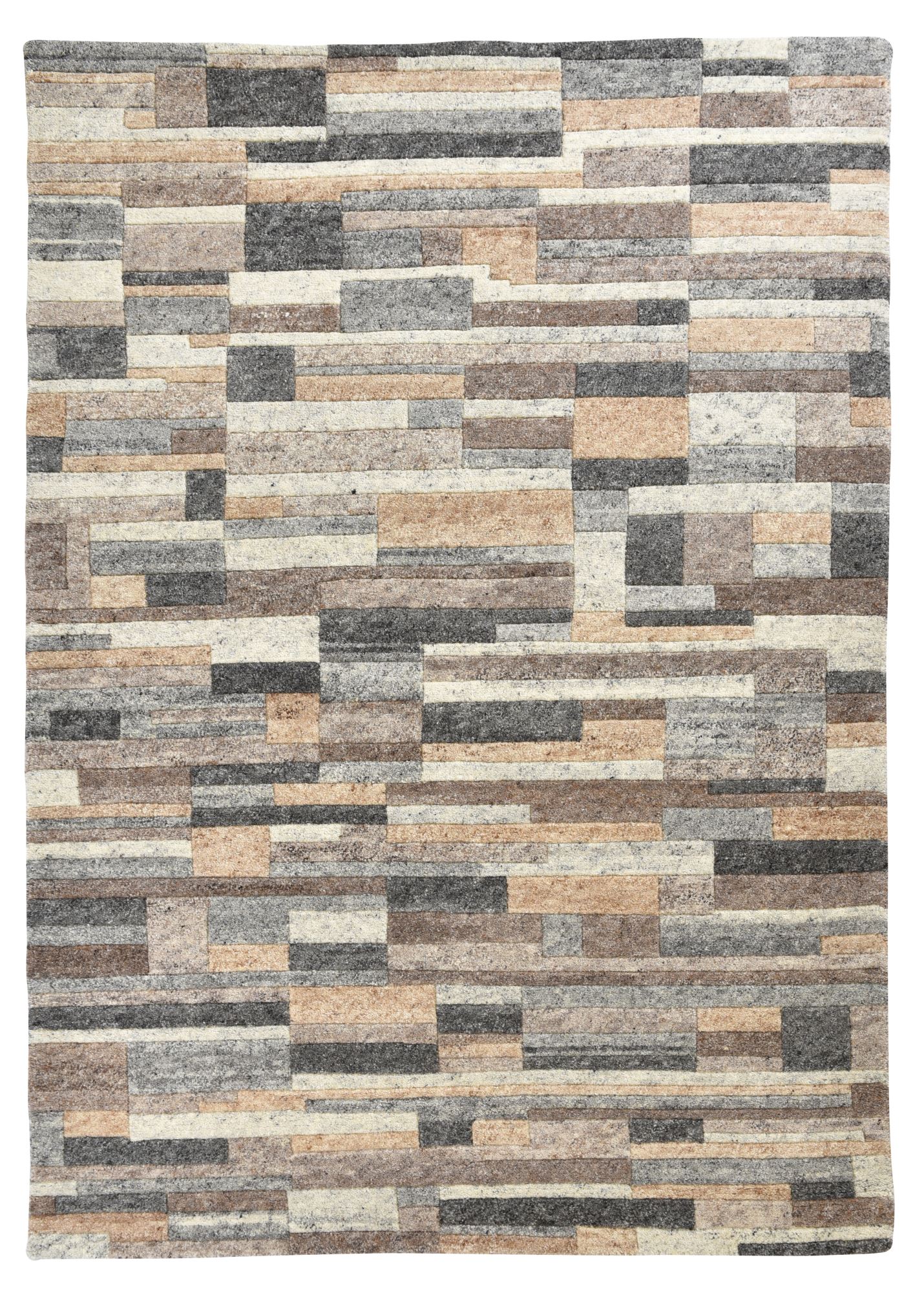Tapis en laine vierge noué à la main avec motifs géométriques - Medan Natur, THEKO