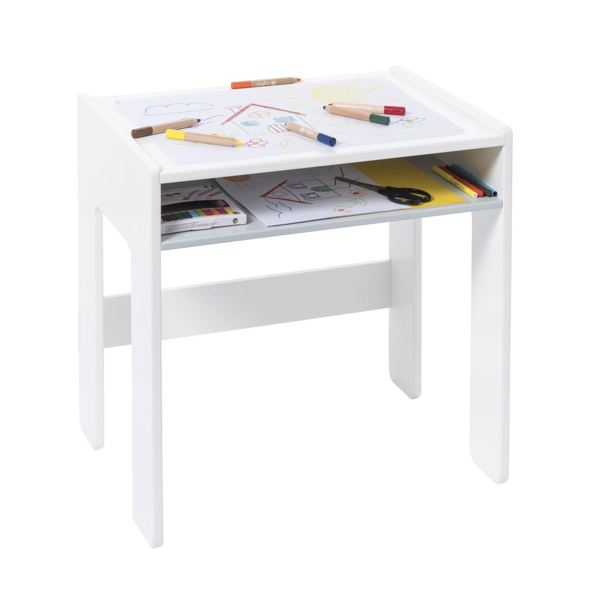 Bureau Enfant Oxybul Avec Rangement - Blanc Et Gris - Pour 2 à 6 Ans