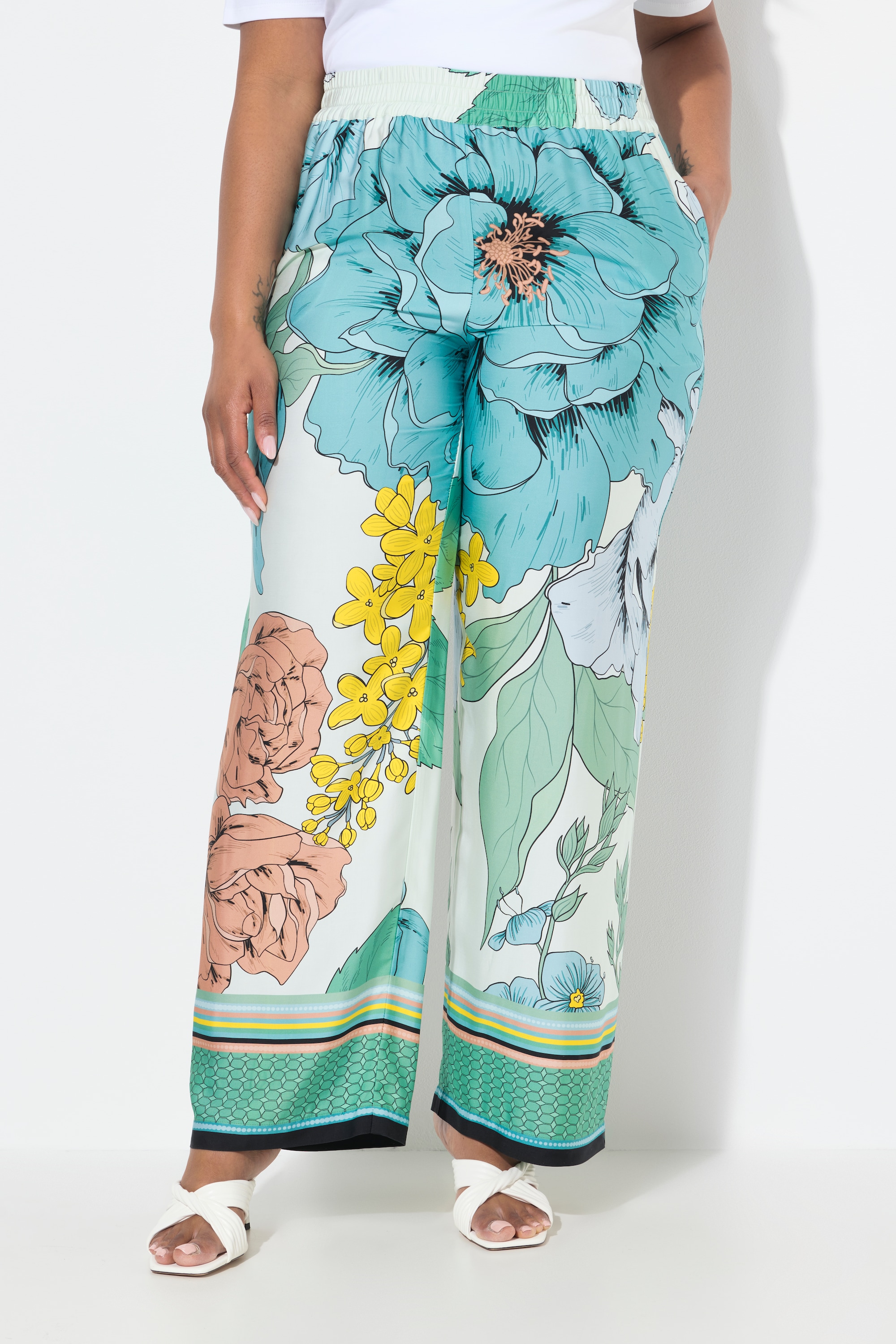 Pantalon, motif à fleurs, jambe large, ULLA POPKEN