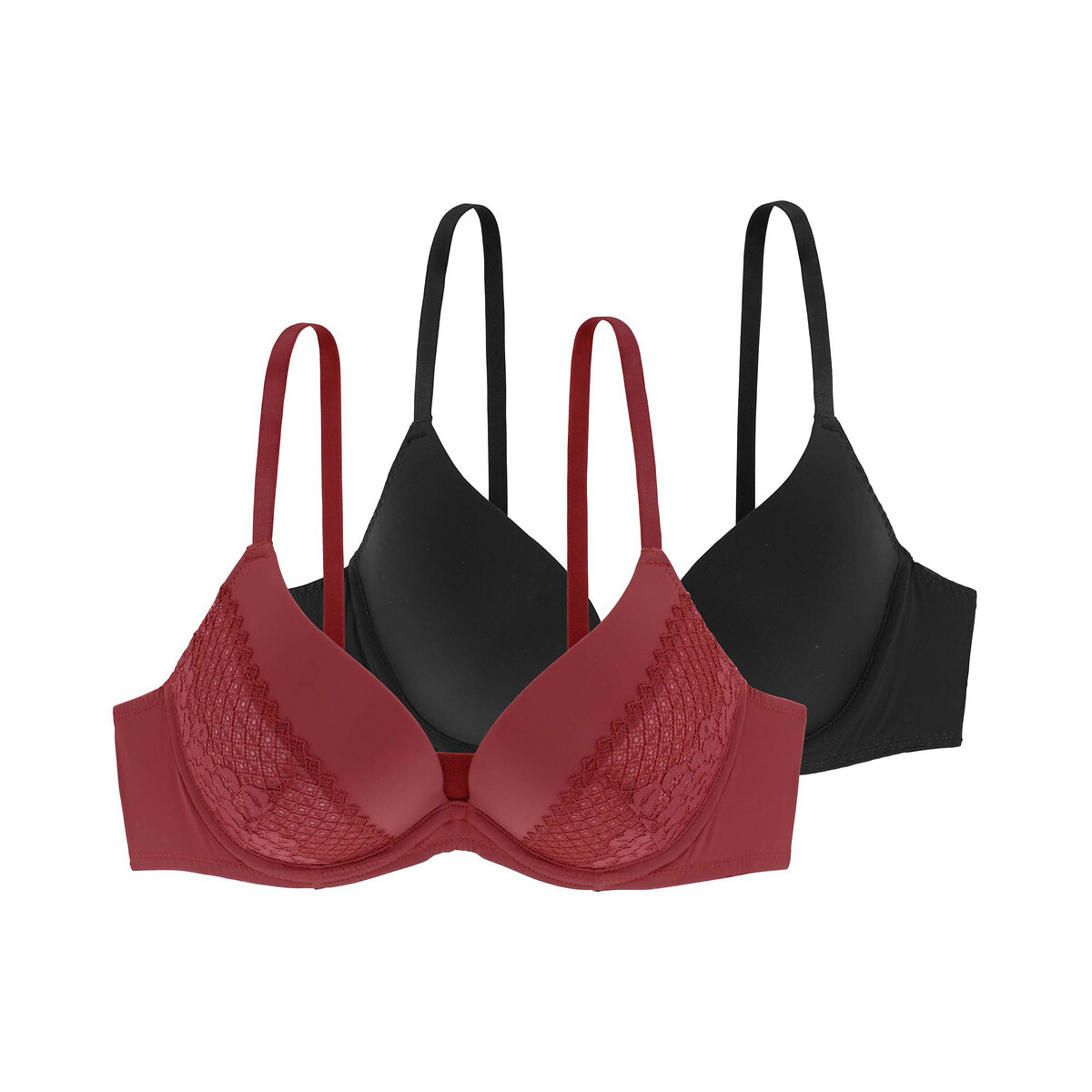 Pack of 2 kelsea recycled push-up bras, red/black, Dorina