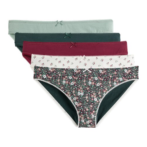 Pack of 5 knickers in cotton printed plain La Redoute Collections Plus