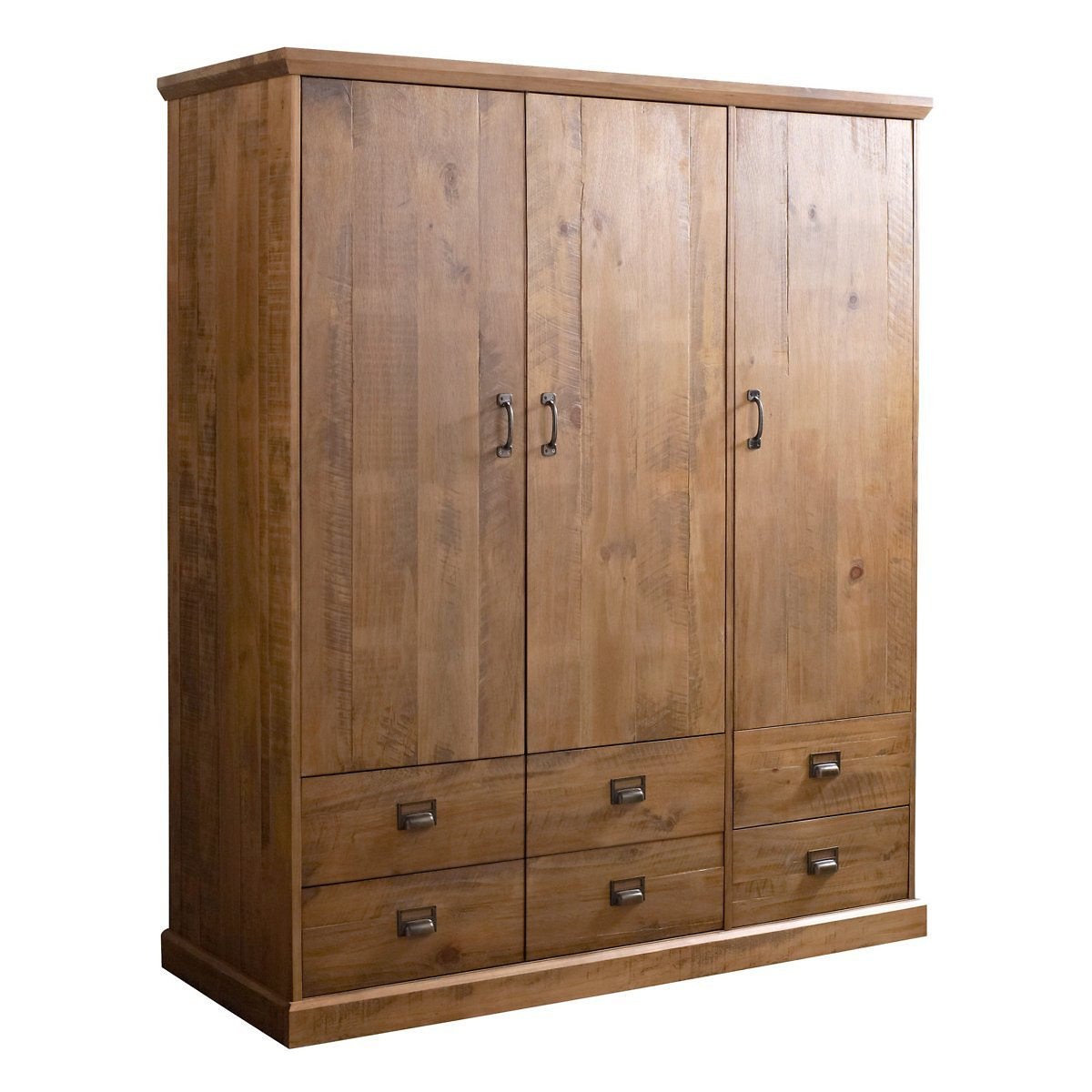 Lindley Triple 4 Drawer Pine Wardrobe, Triple Wardrobe With Drawers And Shelves