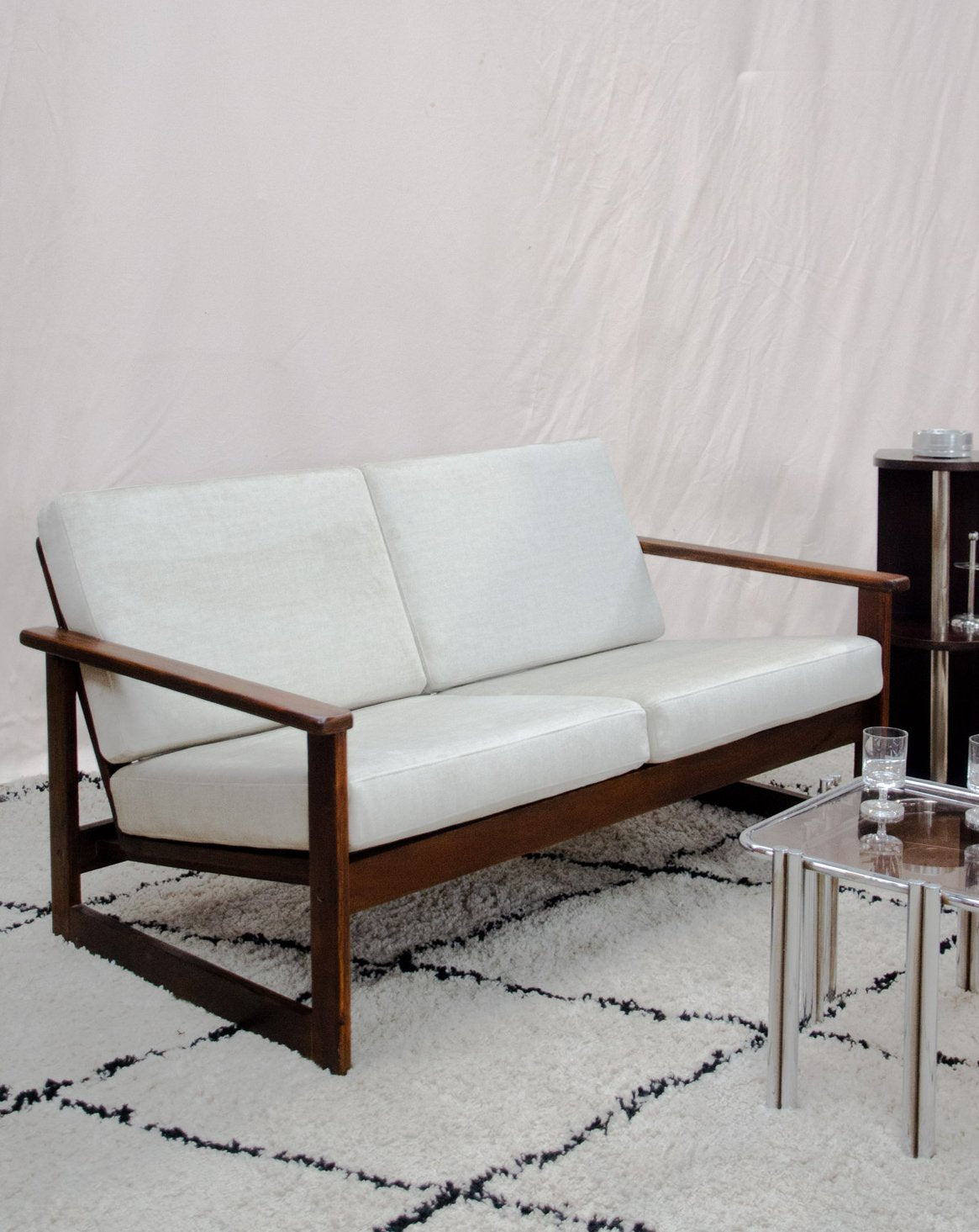 Banquette en pin et en tissu Clara N°157 - Bon état, DEBONGOUT