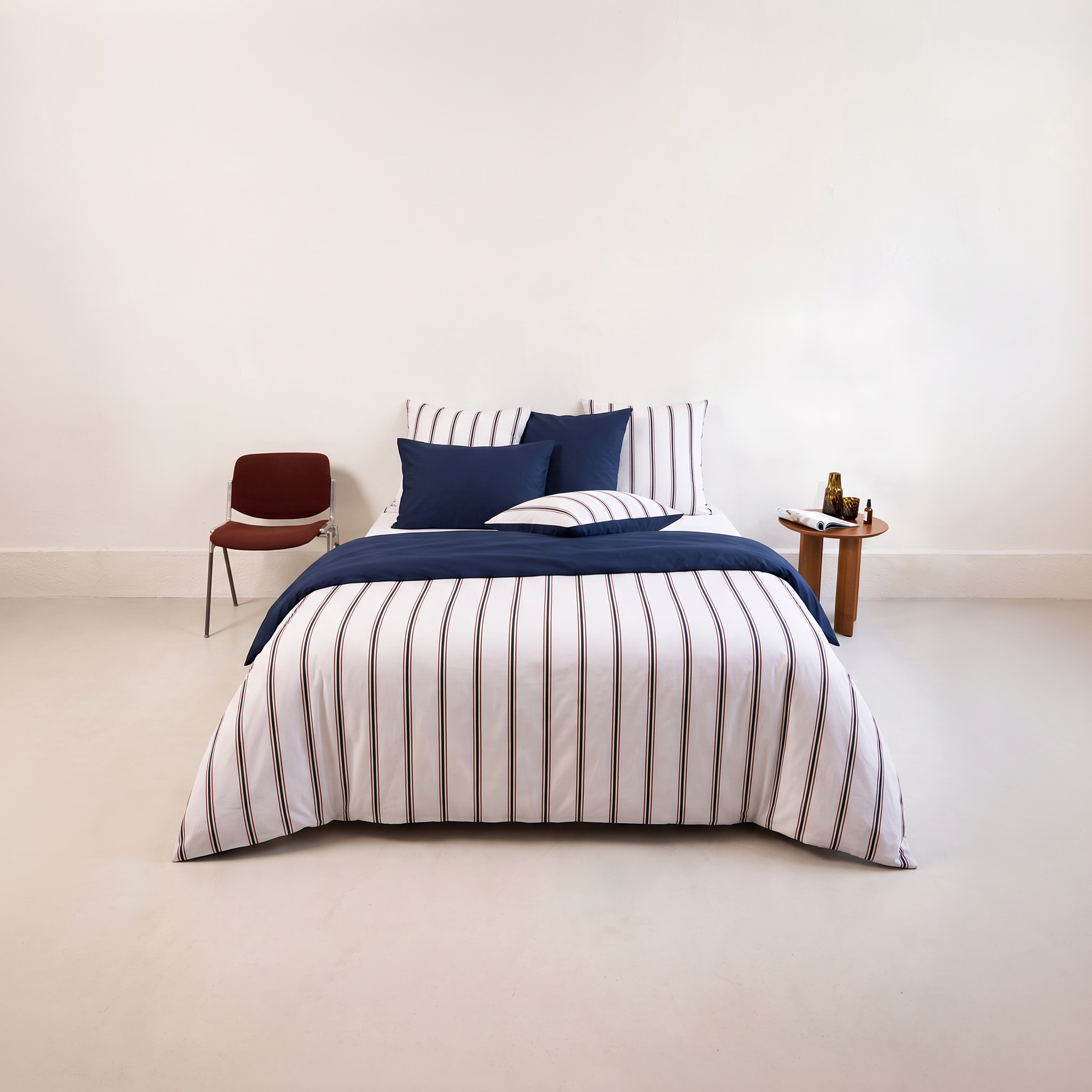 Housse de couette coton Neo marine rayure NÉO, CARRE BLANC