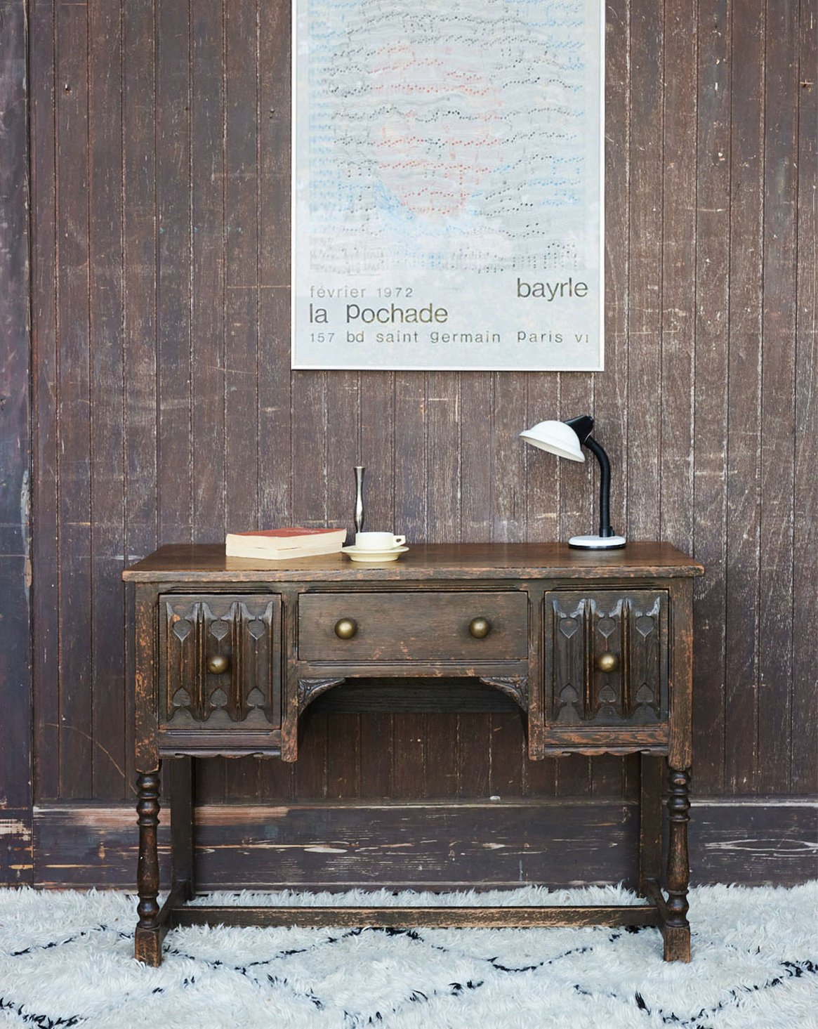 Bureau ancien en bois et boules laiton Edouard N°1119 - Bon état, DEBONGOUT