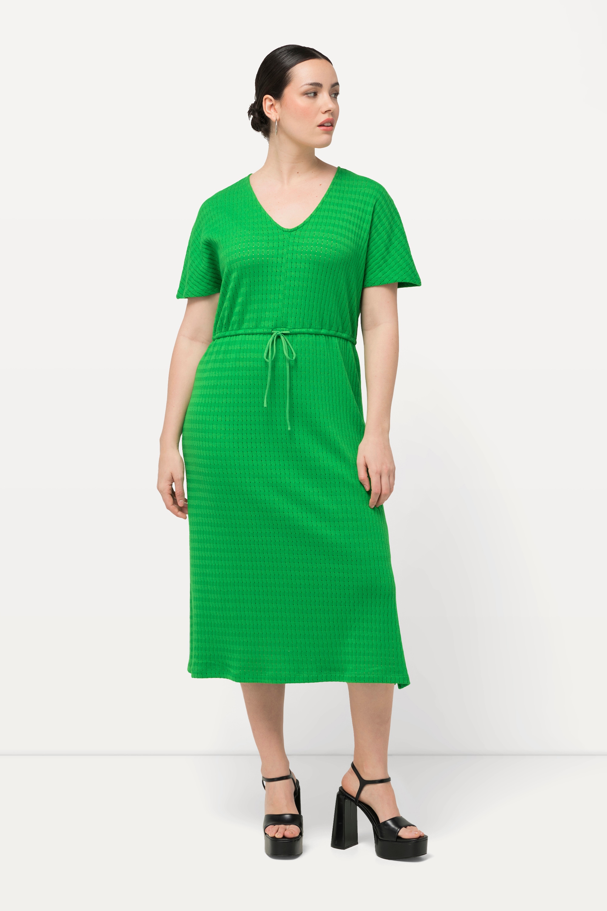 Robe midi en jersey texturé, ligne A, ULLA POPKEN