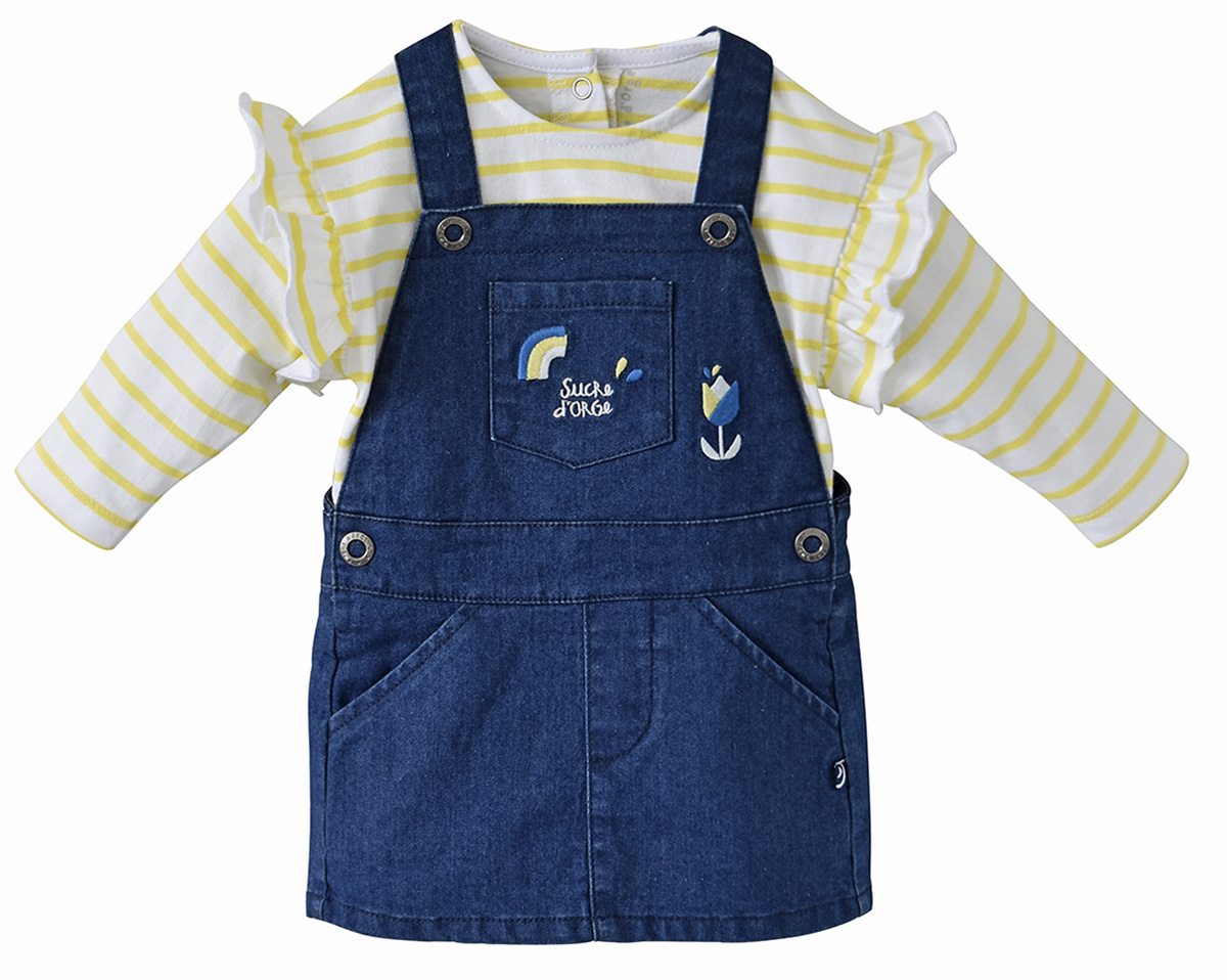 Tee-shirt et robe salopette denim ÉtÉ mimosa, SUCRE D'ORGE