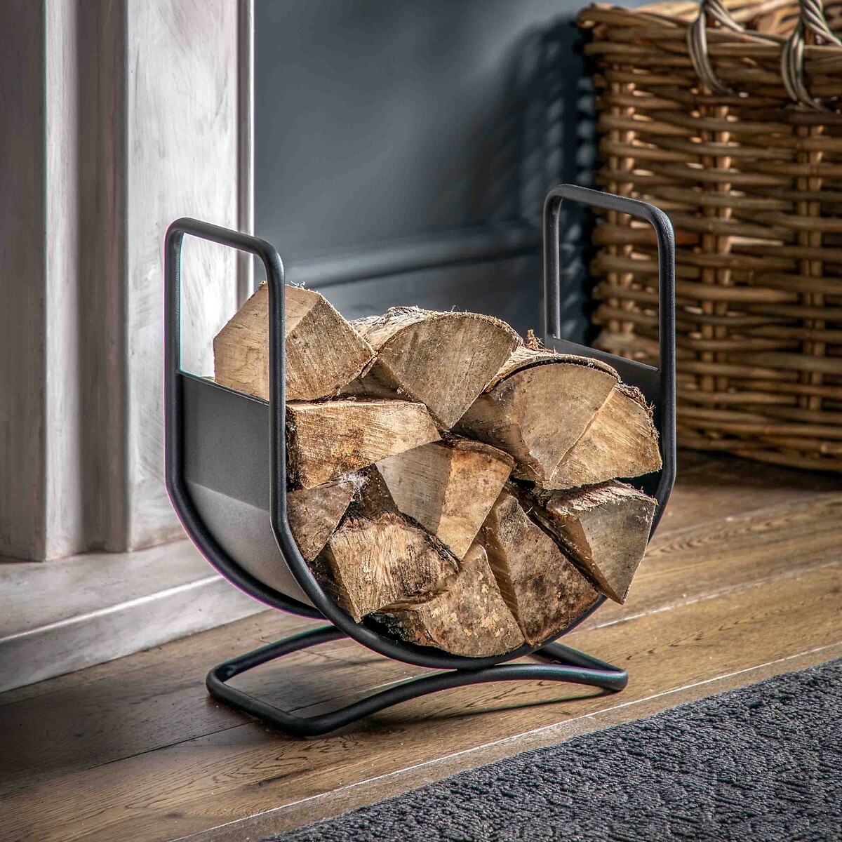 41cm Metal Log Basket in Black, ÉDITÉ