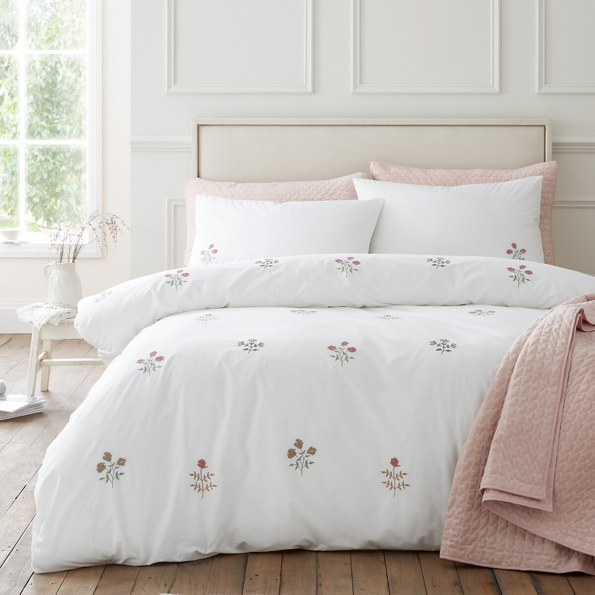 Adeline Floral Embroidered 200 Thread Count Cotton Duvet Cover Set, BIANCA FINE LINENS
