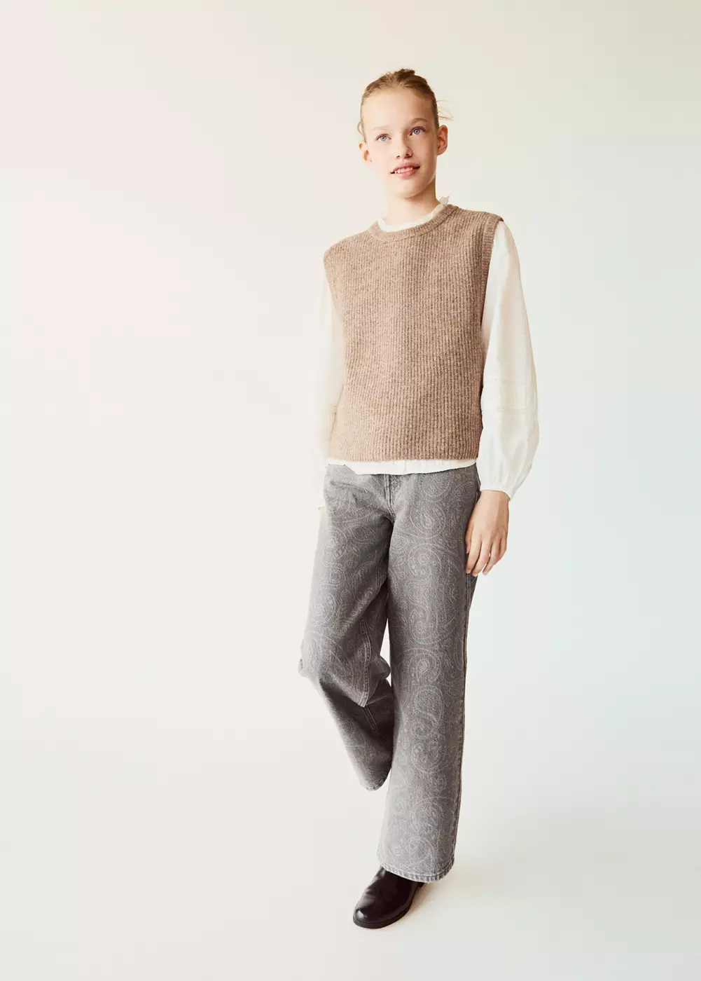 Jean wide leg Imprimé cachemire, MANGO KIDS